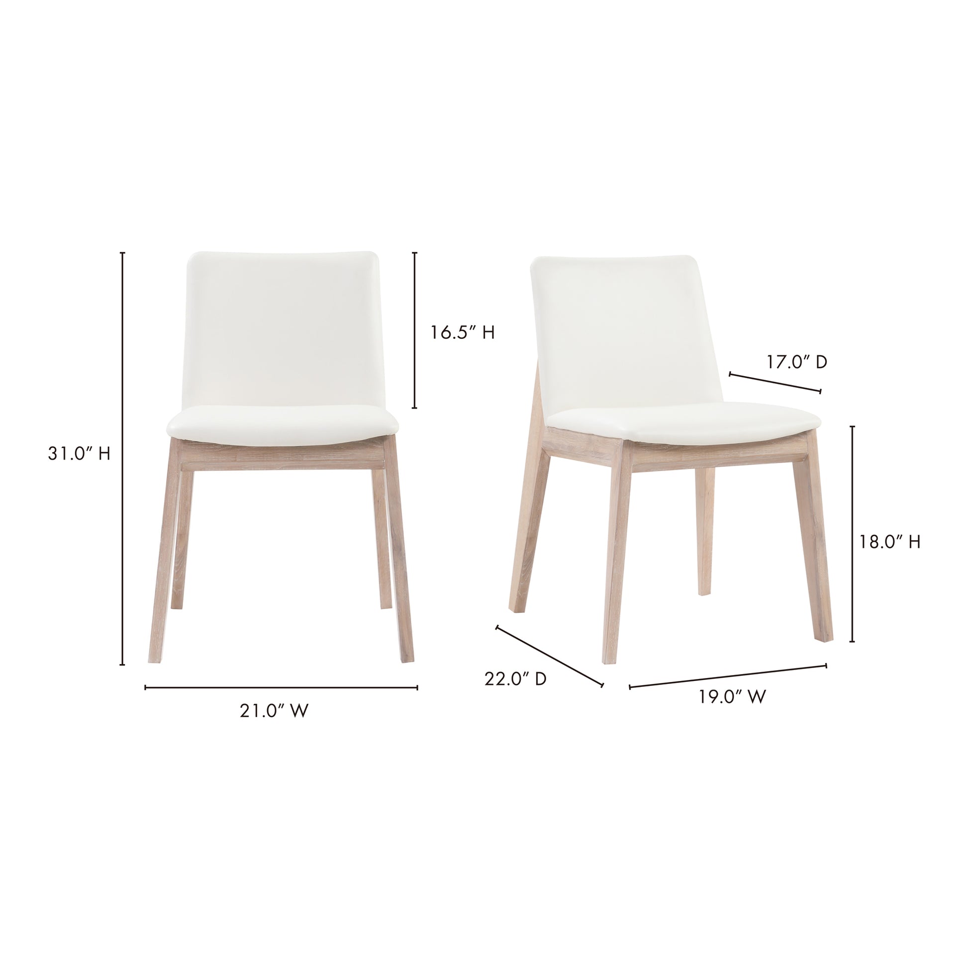 Deco Oak Dining Chair Cream White PVC - Set Of Two by Moe's Home Collection - view 12