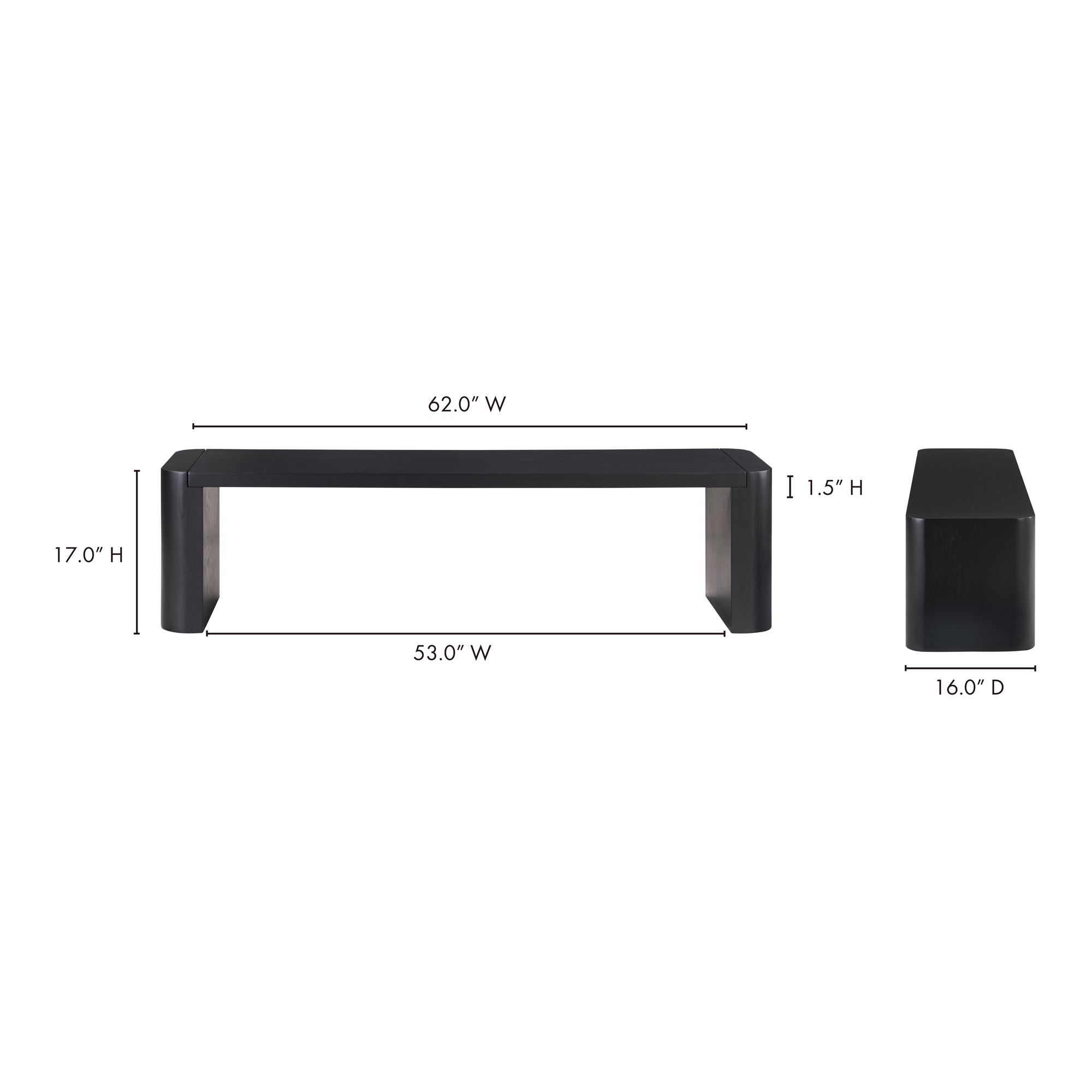 Post Small Dining Bench Black by Moe's Home Collection - view 4