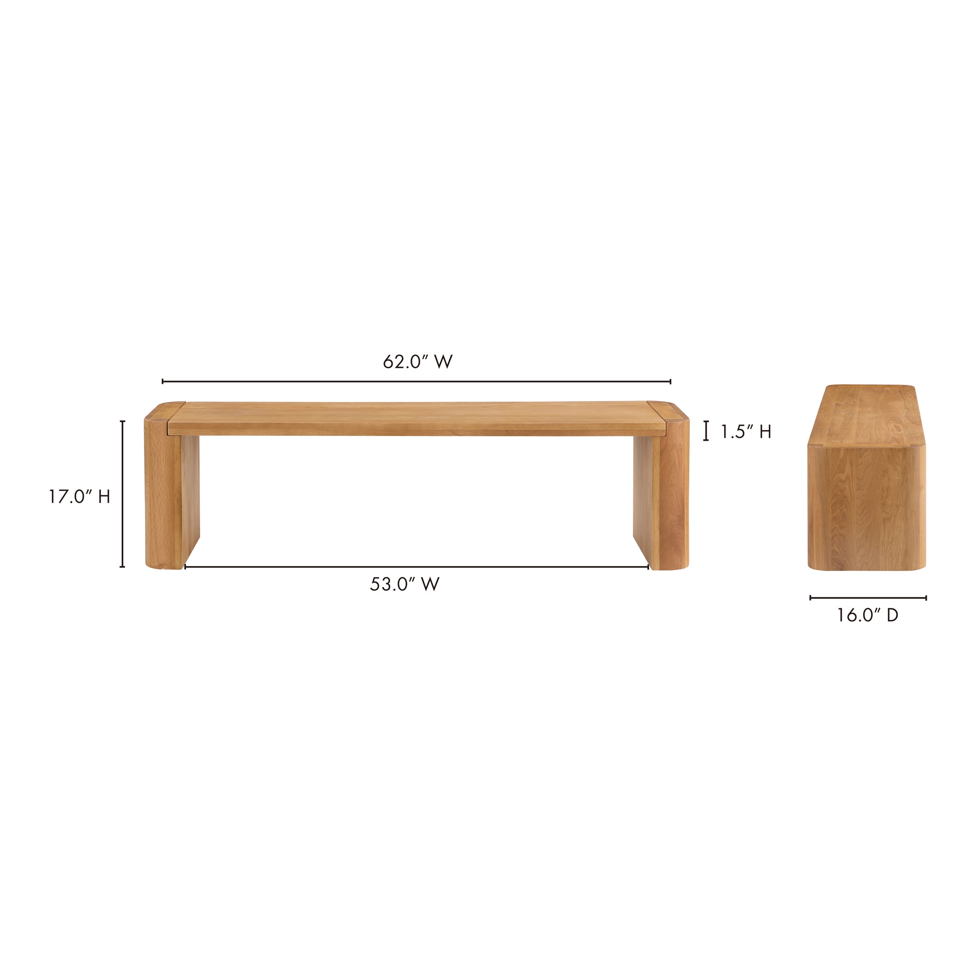 Post Small Dining Bench Natural by Moe's Home Collection - view 3
