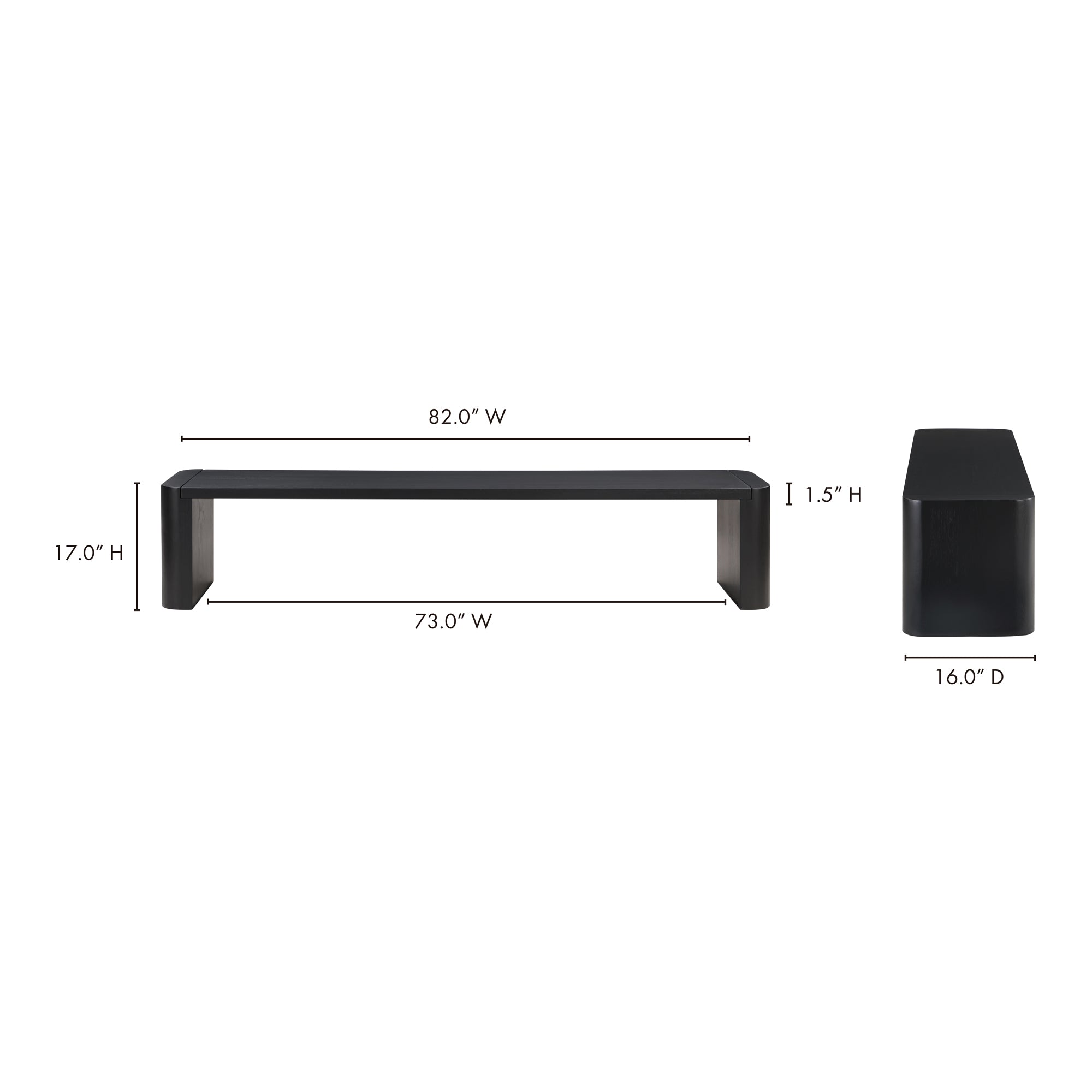Post Large Dining Bench Black by Moe's Home Collection - view 3