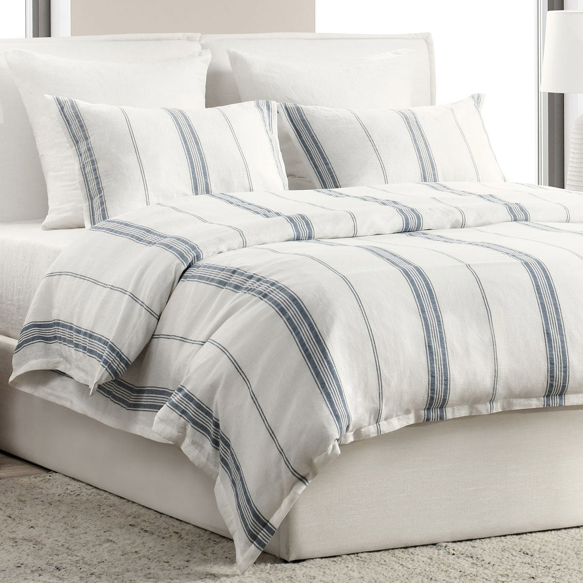 Jayson Linen Cashmere Duvet Collection - Blue Stripe - King / Set