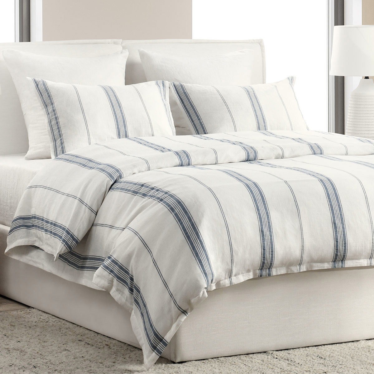 Jayson Linen Cashmere Duvet Collection - Blue Stripe - King / Set