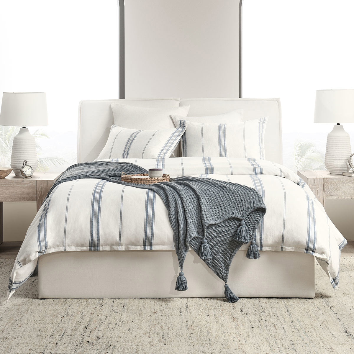 Jayson Linen Cashmere Duvet Collection - Blue Stripe - King / Set