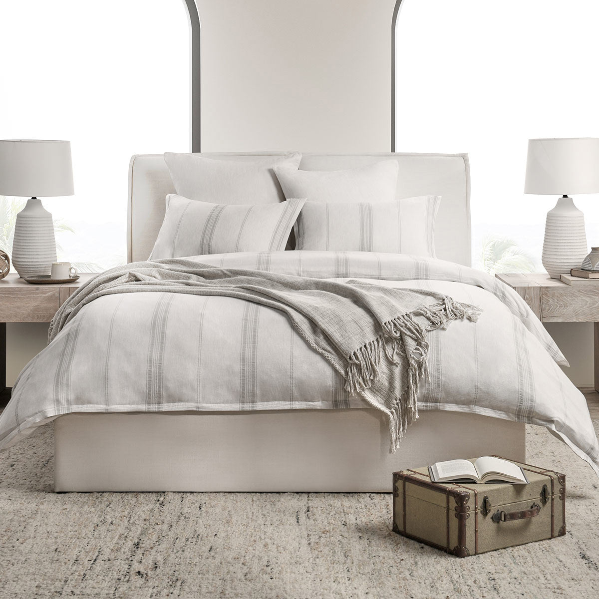 Jayson Linen Cashmere Duvet Collection - Gray Stripe - King / Set