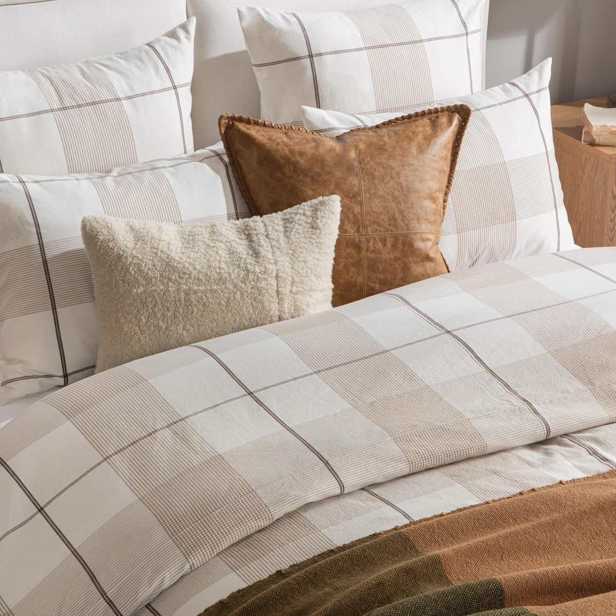 Hanson Duvet Set Queen - Ivory/Toffee Brown by Classic Home - view 5