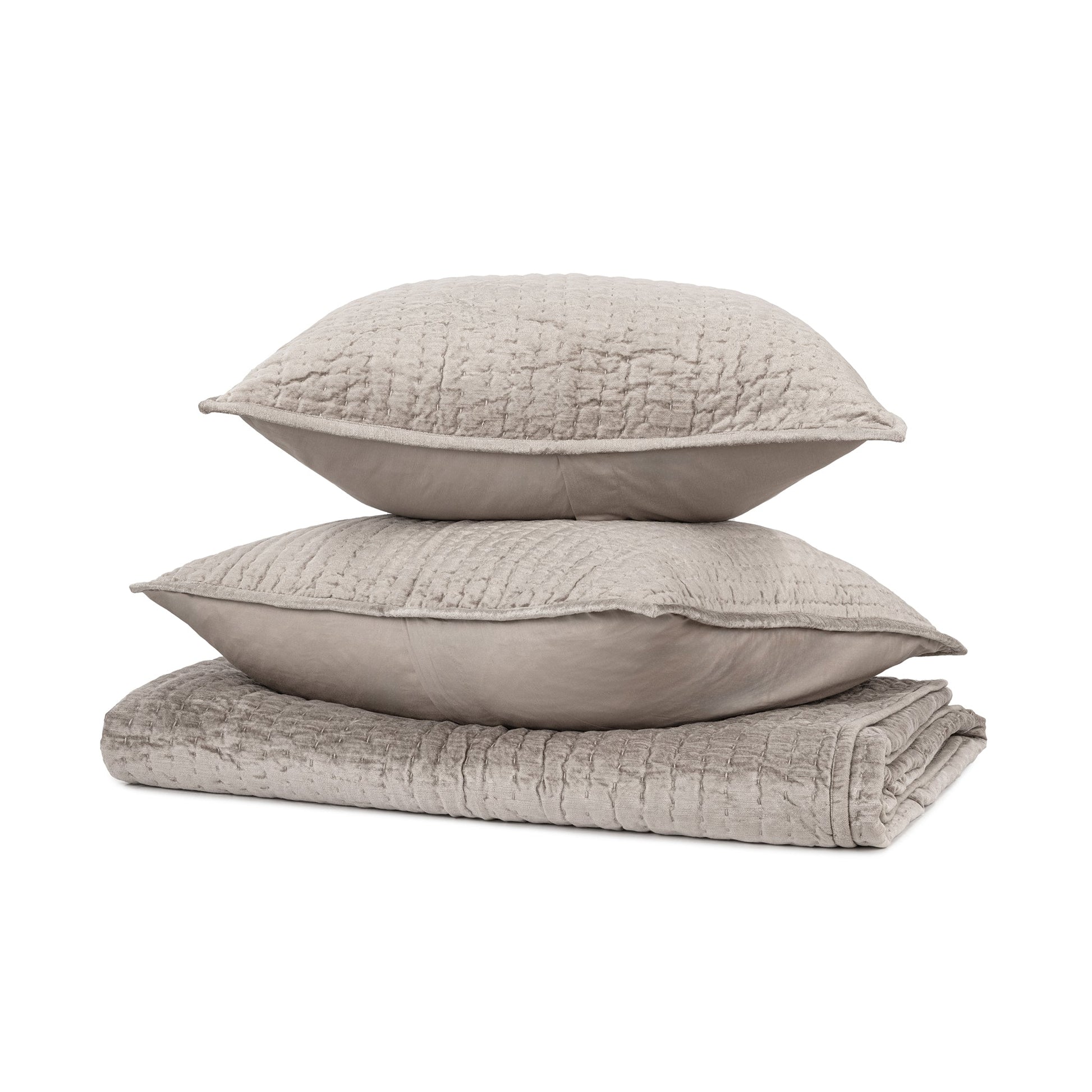 Bari Velvet Quilt Collection - Pebble - King / Set