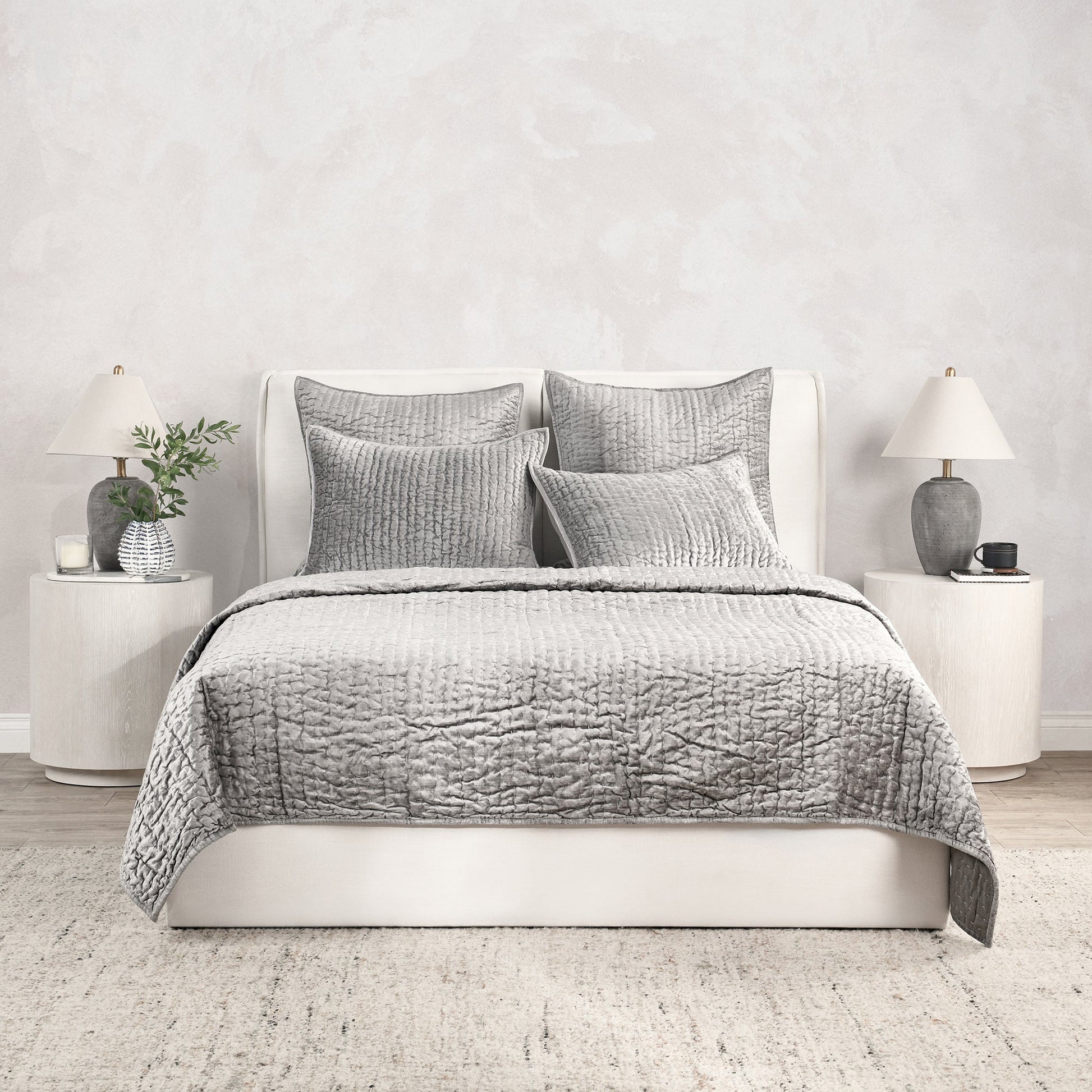 Bari Velvet Quilt Collection - Gray - King / Set