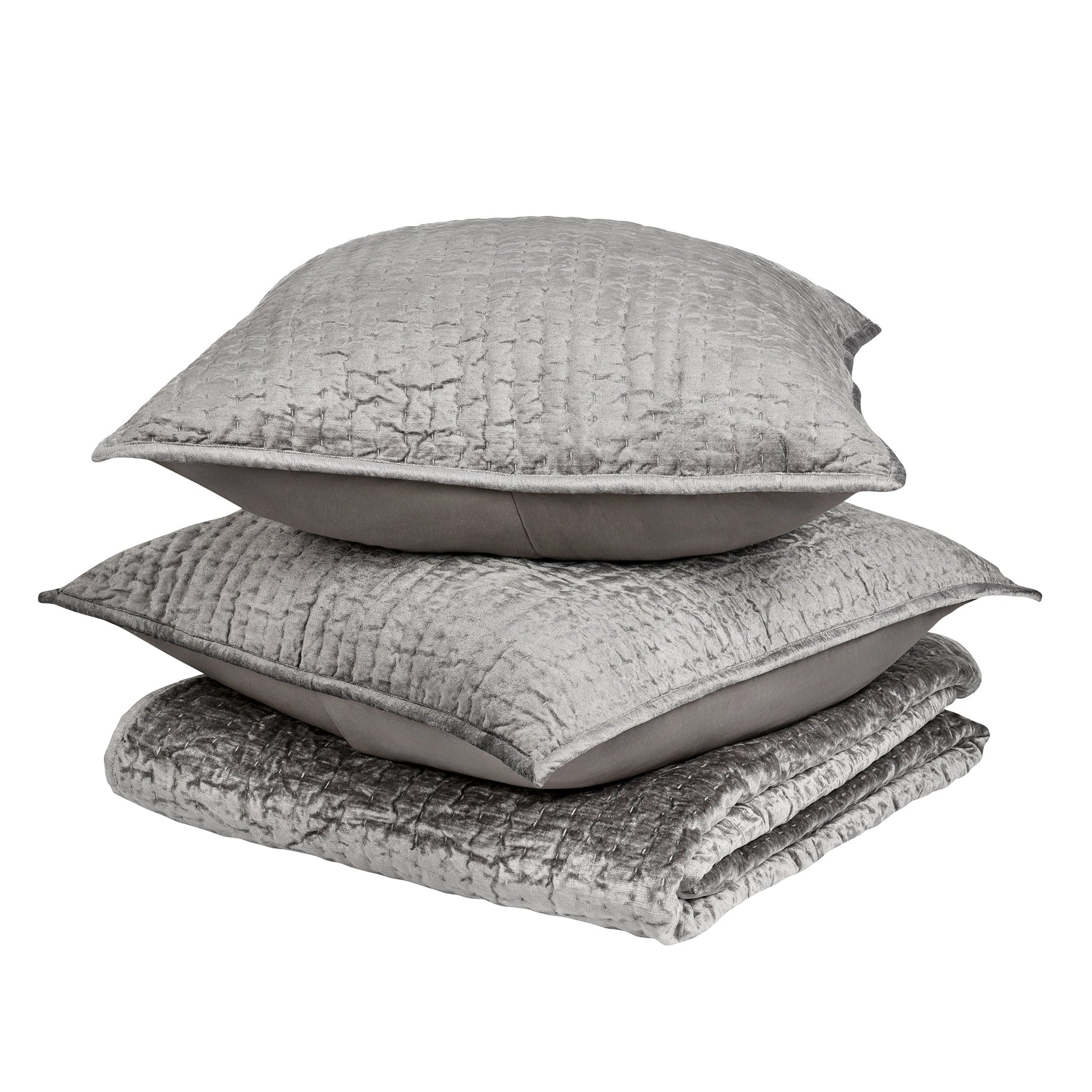Bari Velvet Quilt Collection - Gray - King / Set