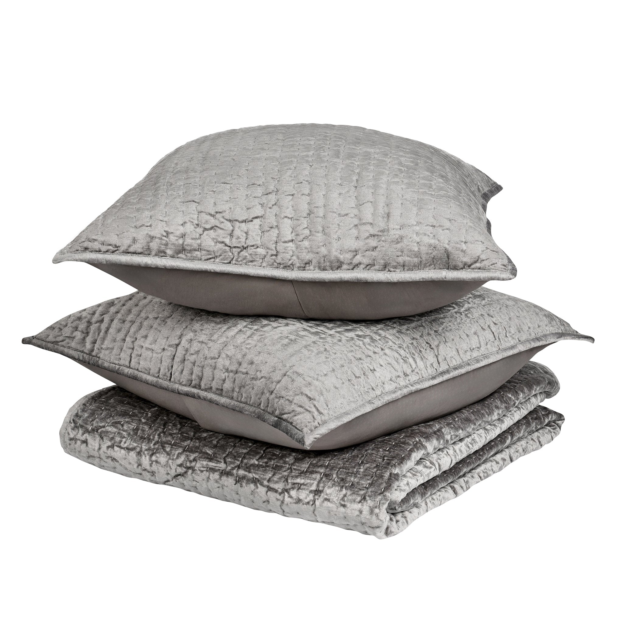 Bari Velvet Quilt Collection - Gray - King / Set