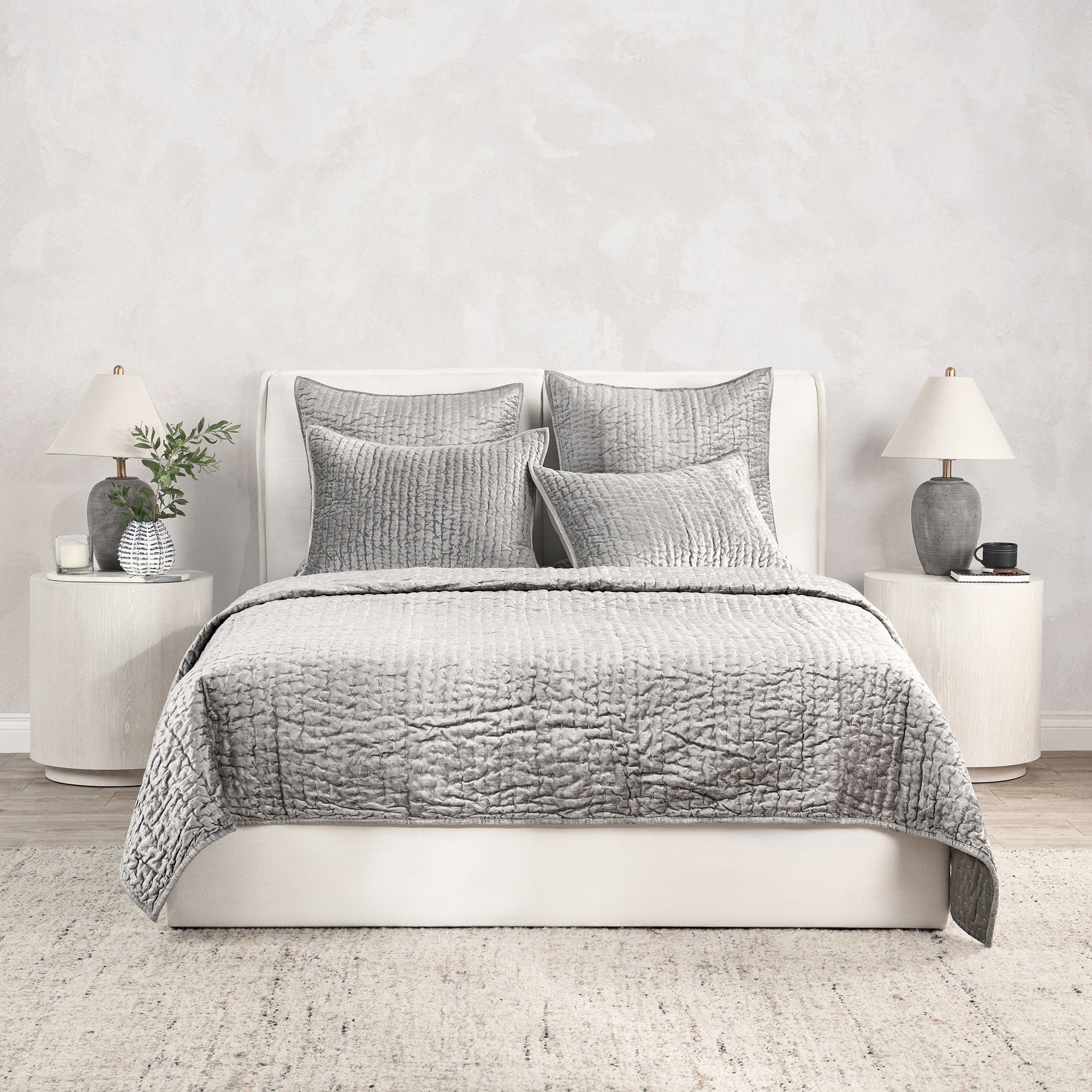 Bari Velvet Quilt Collection - Gray - King / Set