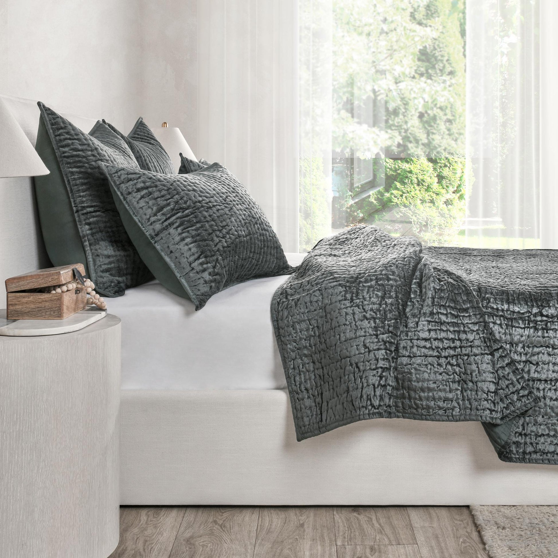 Bari Velvet Quilt Collection - Bay Green - King / Set