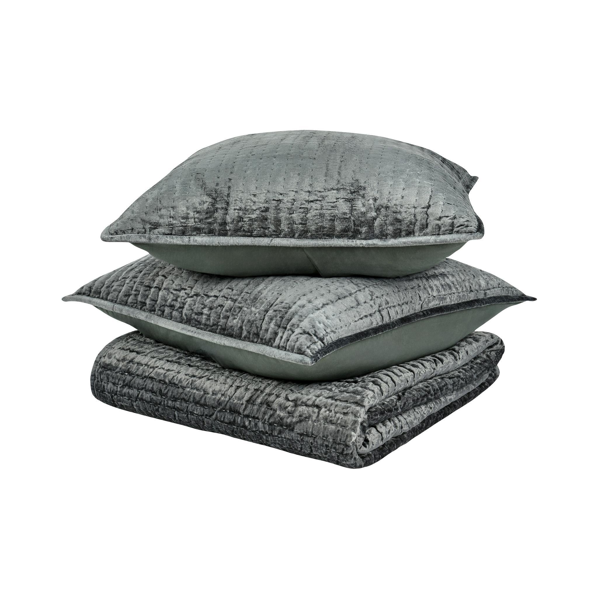 Bari Velvet Quilt Collection - Bay Green - King / Set