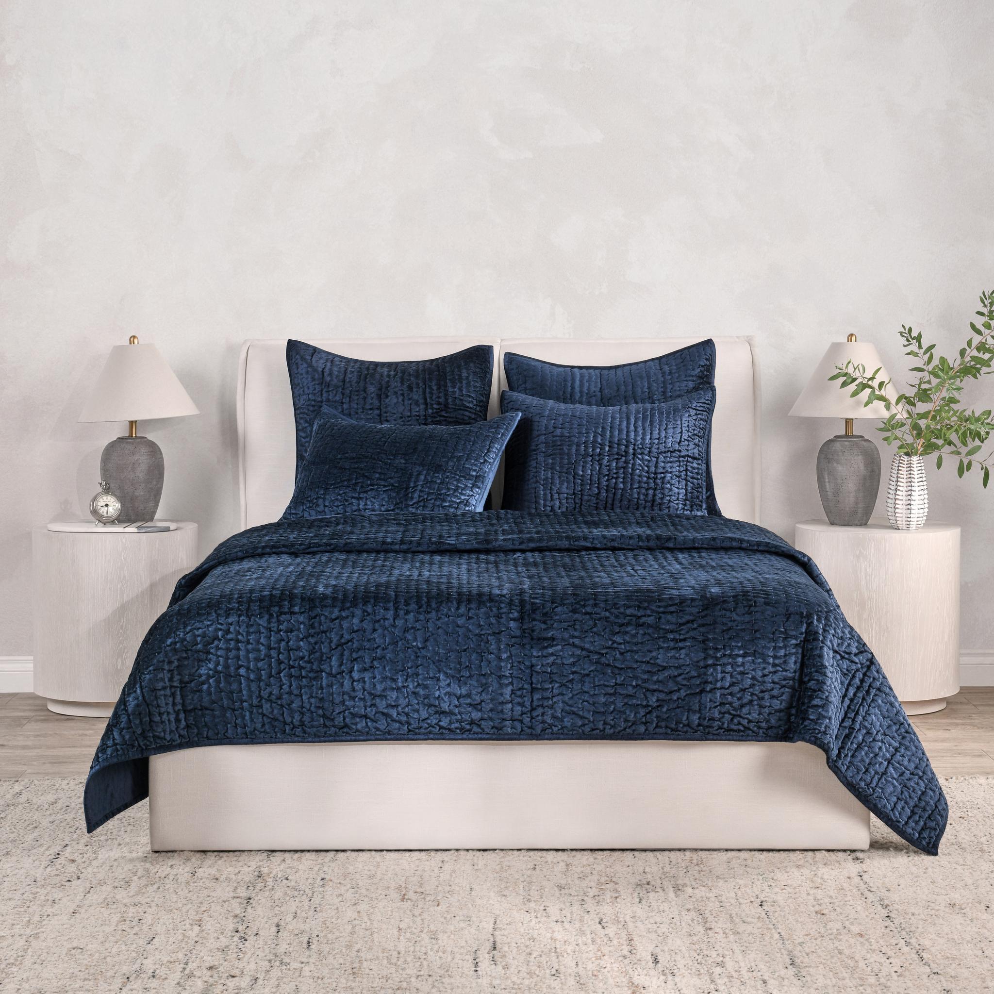 Bari Velvet Quilt Collection - Ocean Blue - King / Set