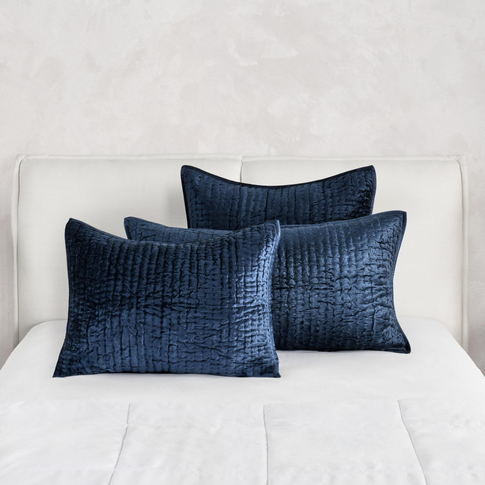Bari Velvet Quilt Collection - Ocean Blue - King / Set