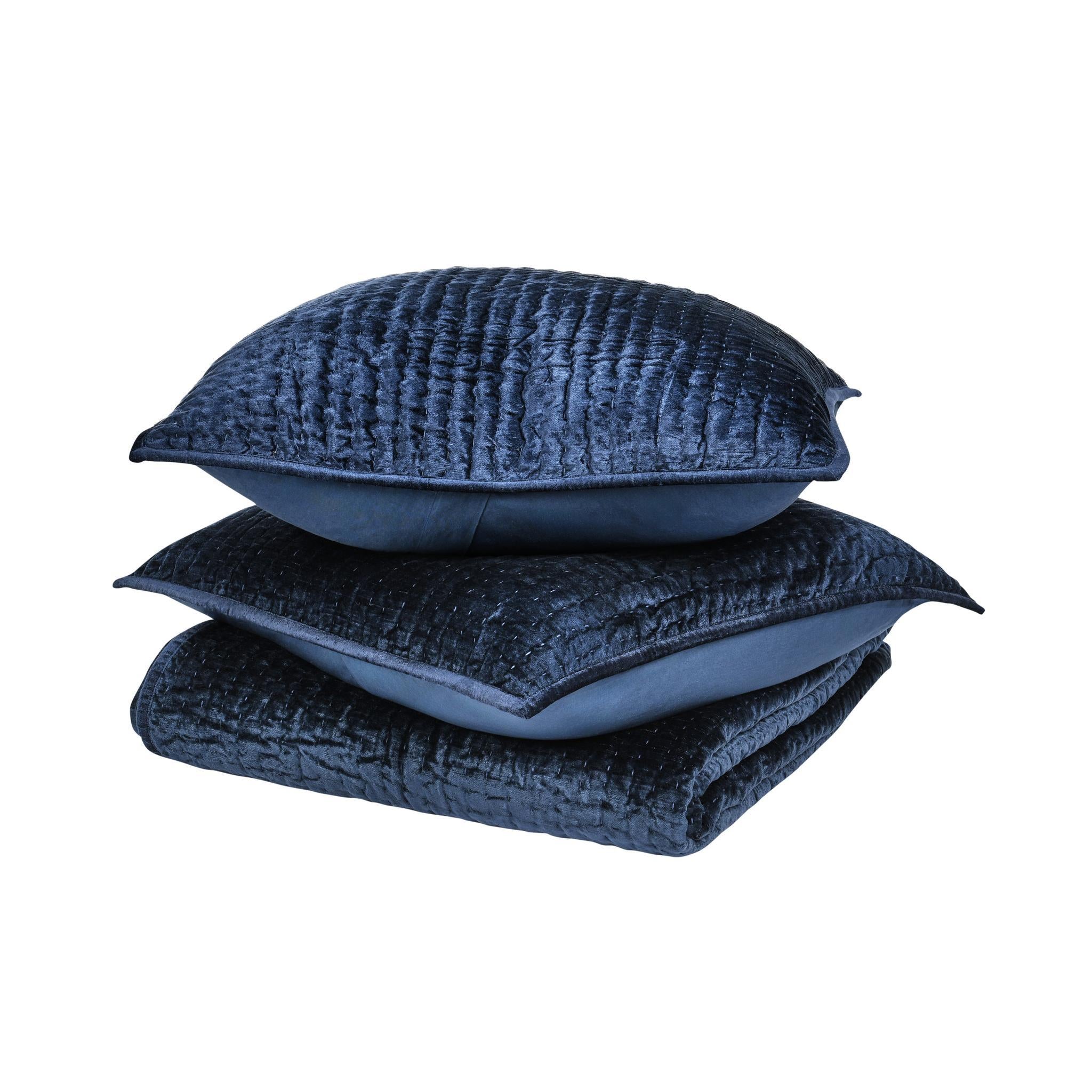 Bari Velvet Quilt Collection - Ocean Blue - King / Set