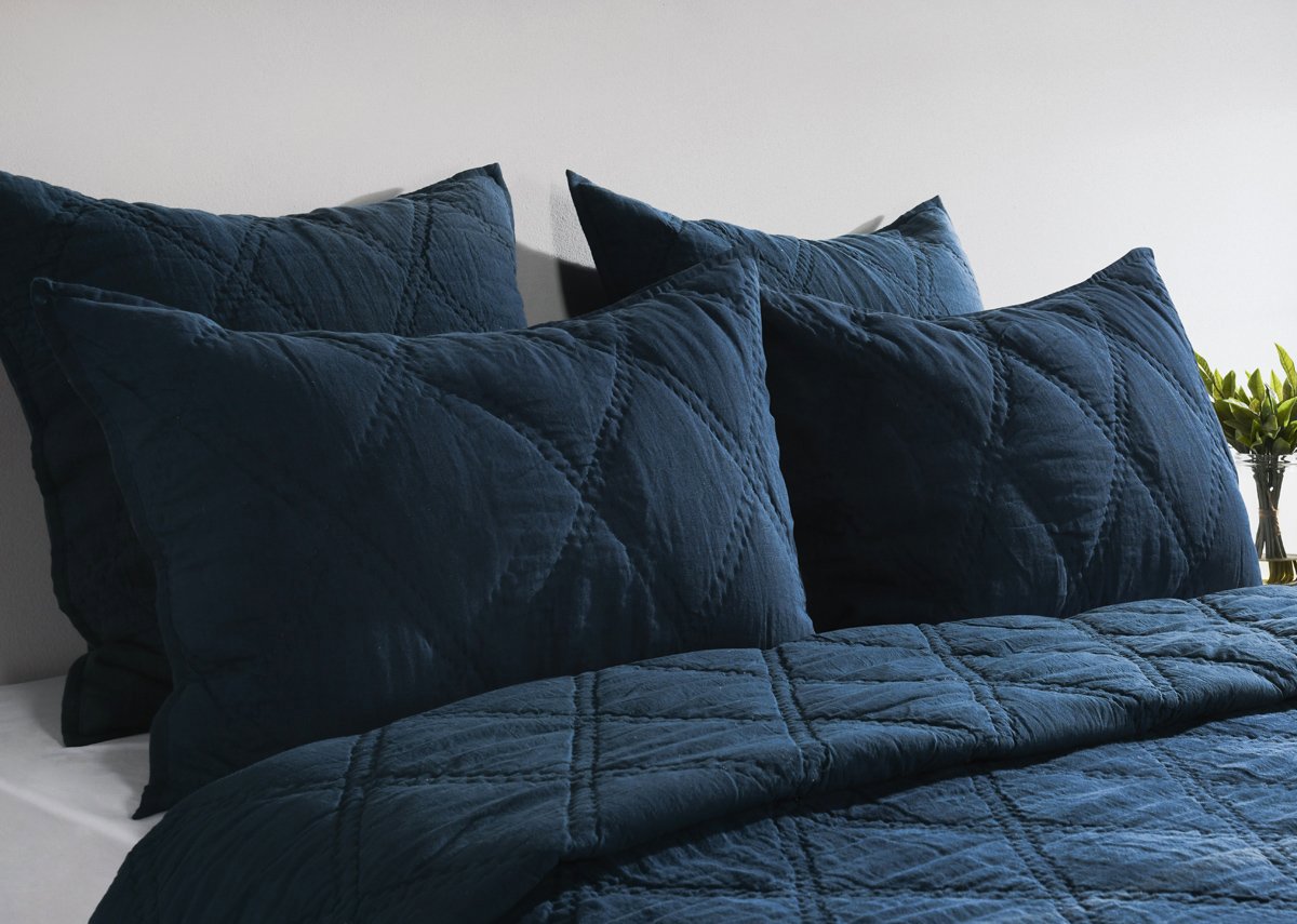 Caleb Hand Stitched Quilt - Midnight Blue - King / Set