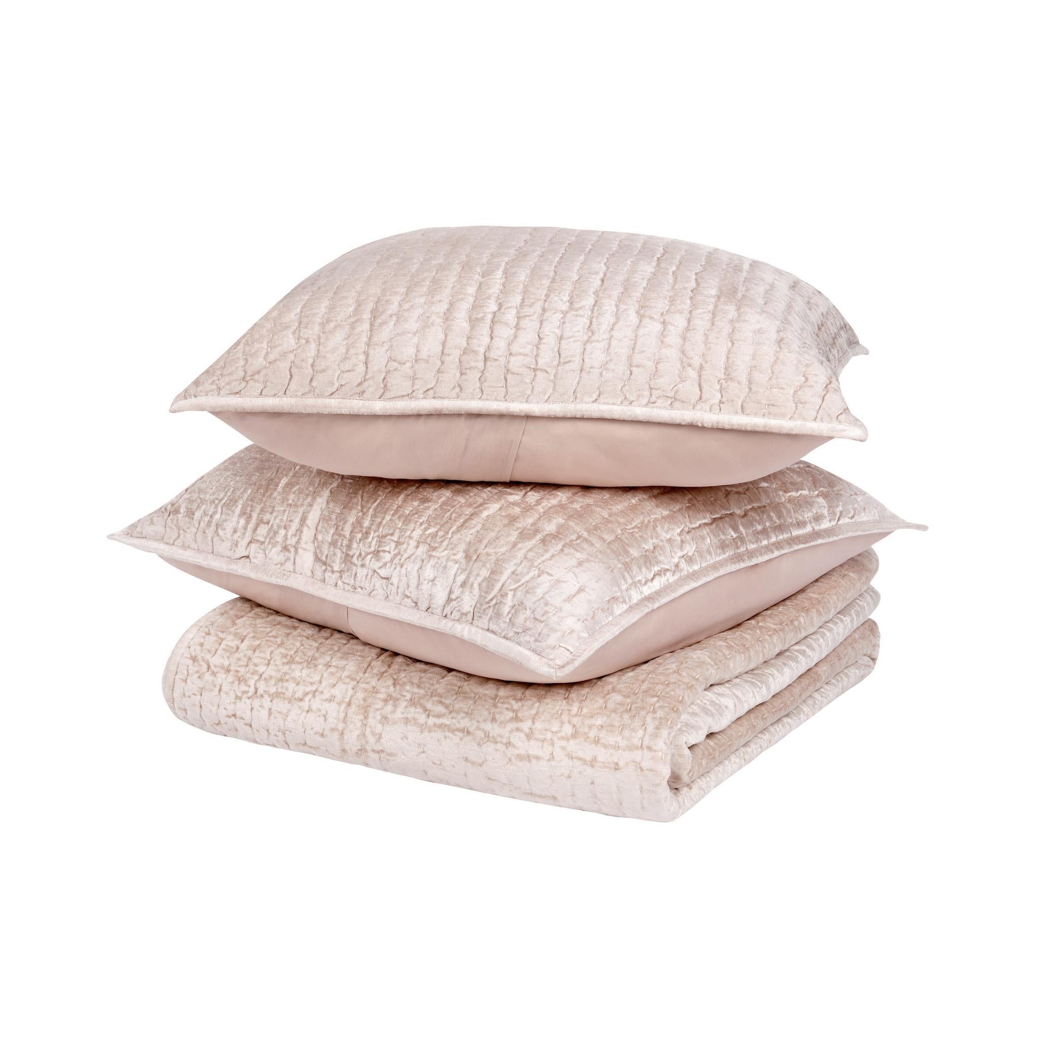 Bari Velvet Quilt Collection - Bliss Pink - King / Set