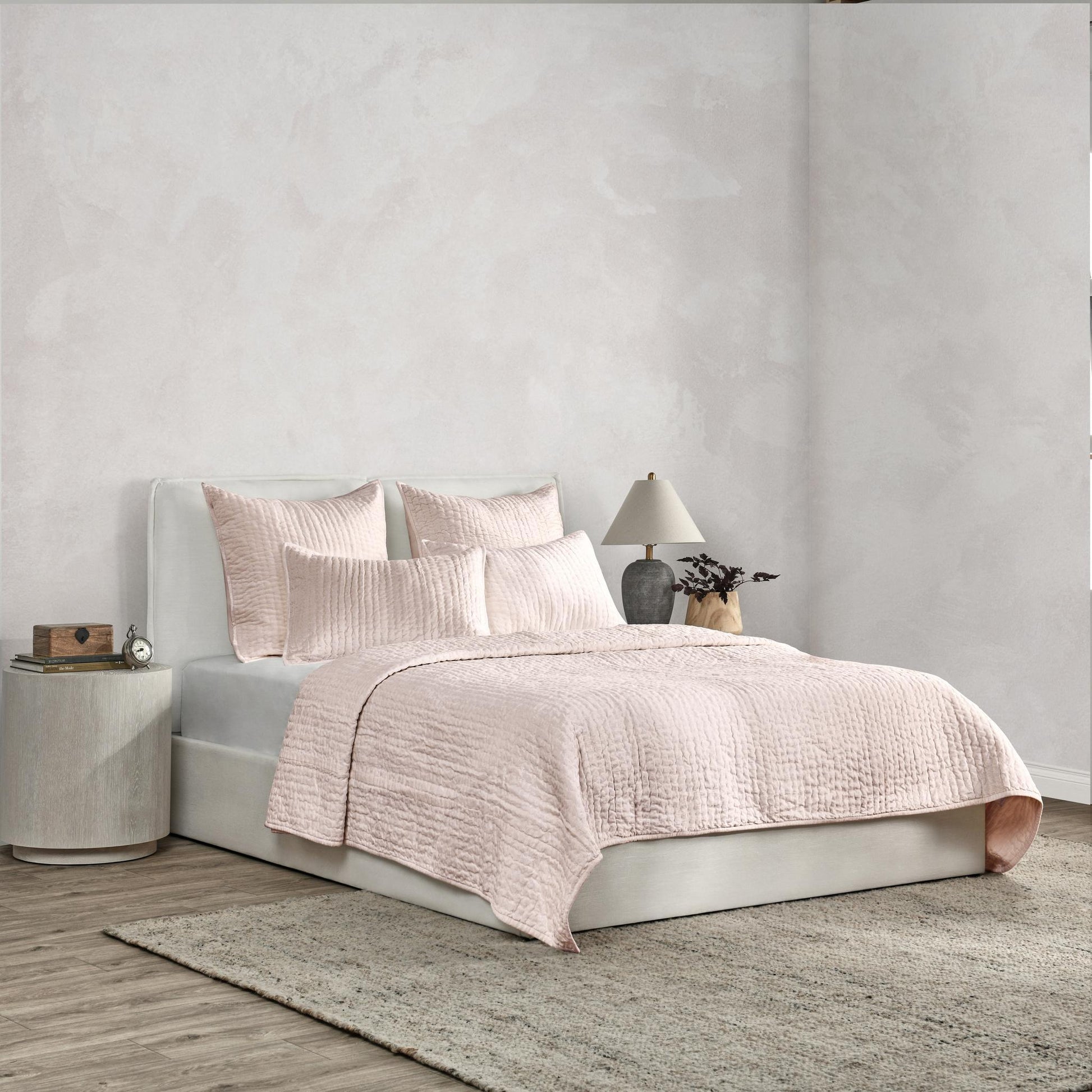 Bari Velvet Quilt Collection - Bliss Pink - King / Set