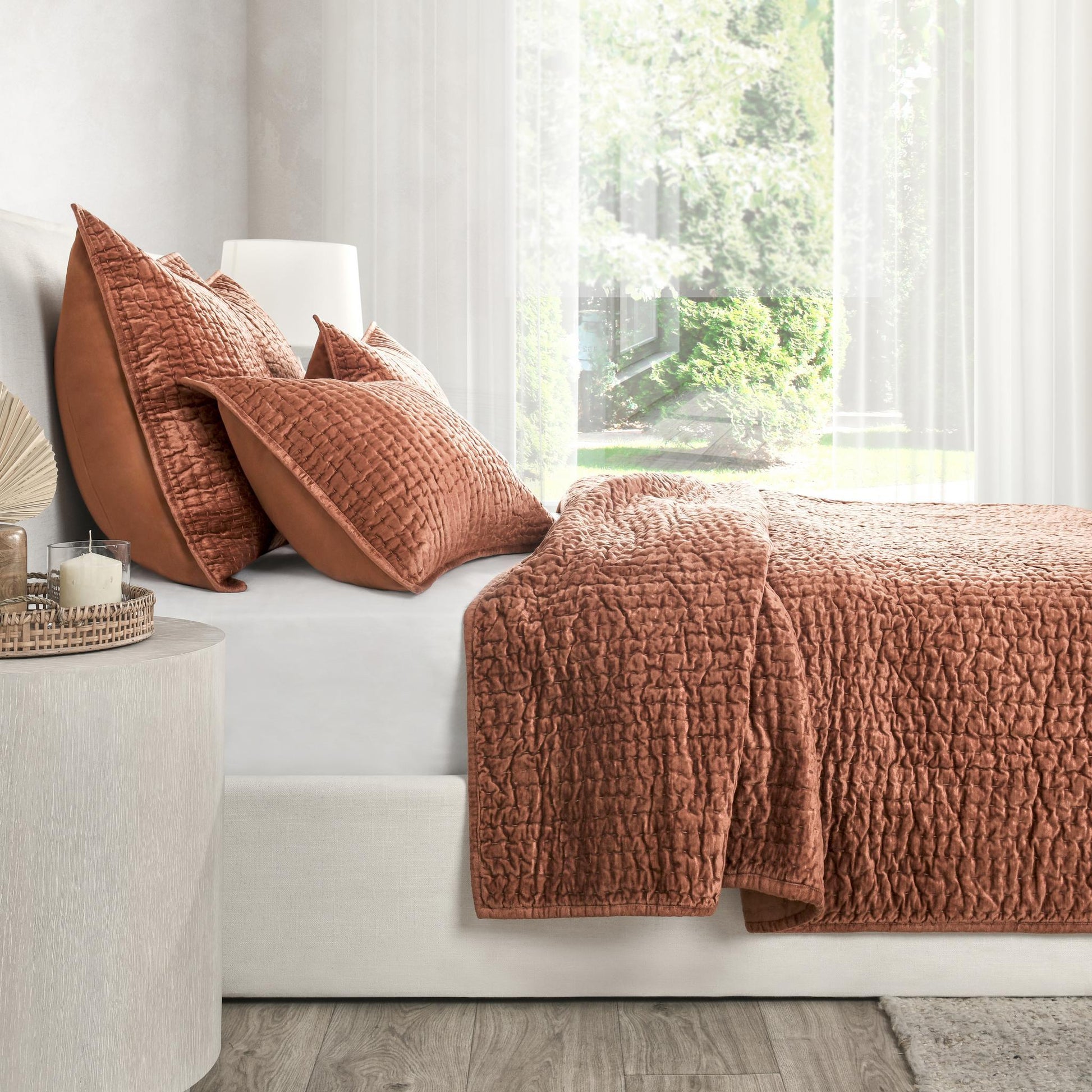 Bari Velvet Quilt Collection - Terracotta - King / Set