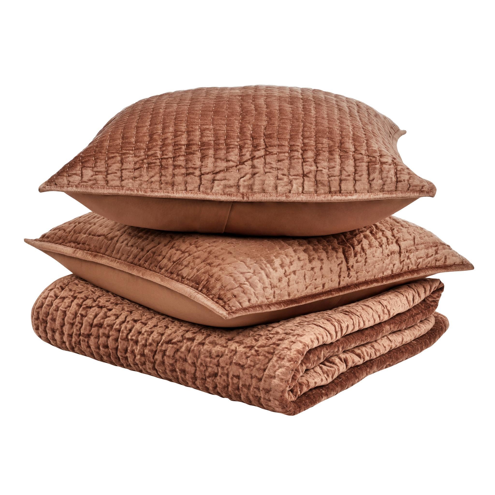 Bari Velvet Quilt Collection - Terracotta - King / Set