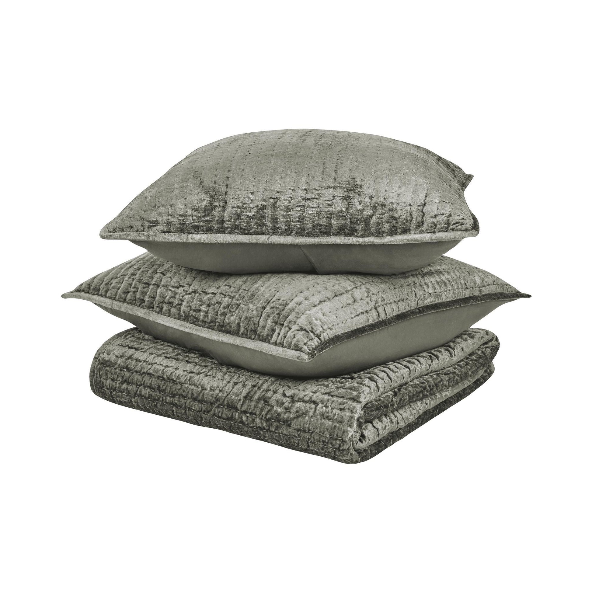 Bari Velvet Quilt Collection - Sage - King / Set