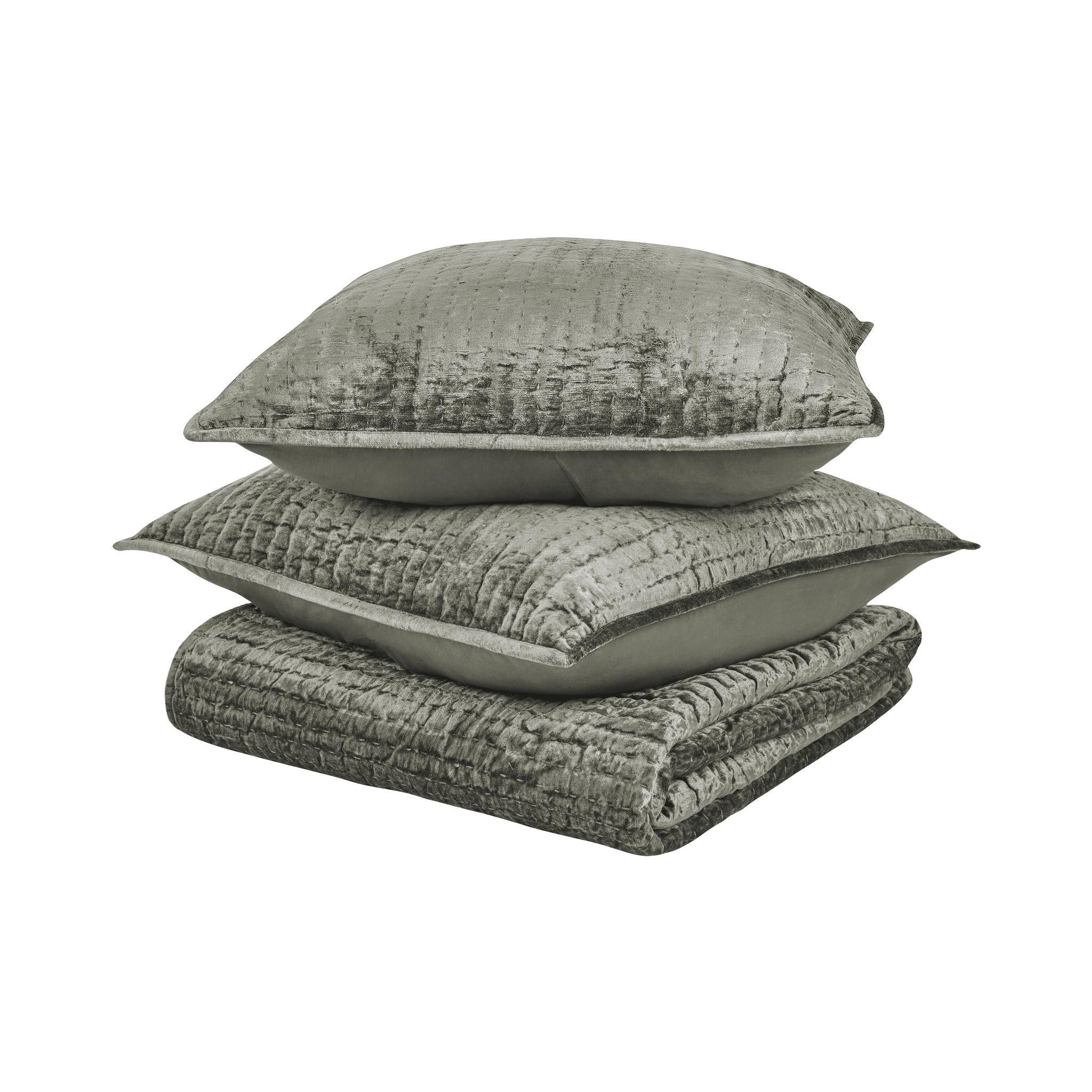 Bari Velvet Quilt Collection - Sage - King / Set