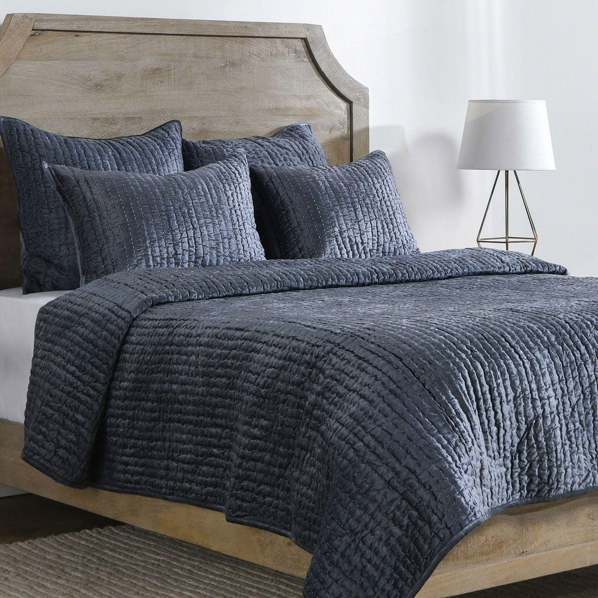 Bari Velvet Quilt Collection - Sea Fog - King / Set