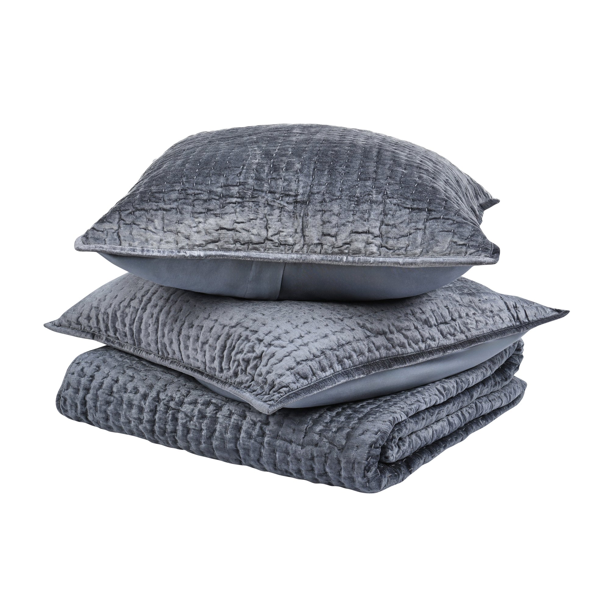 Bari Velvet Quilt Collection - Sea Fog - King / Set