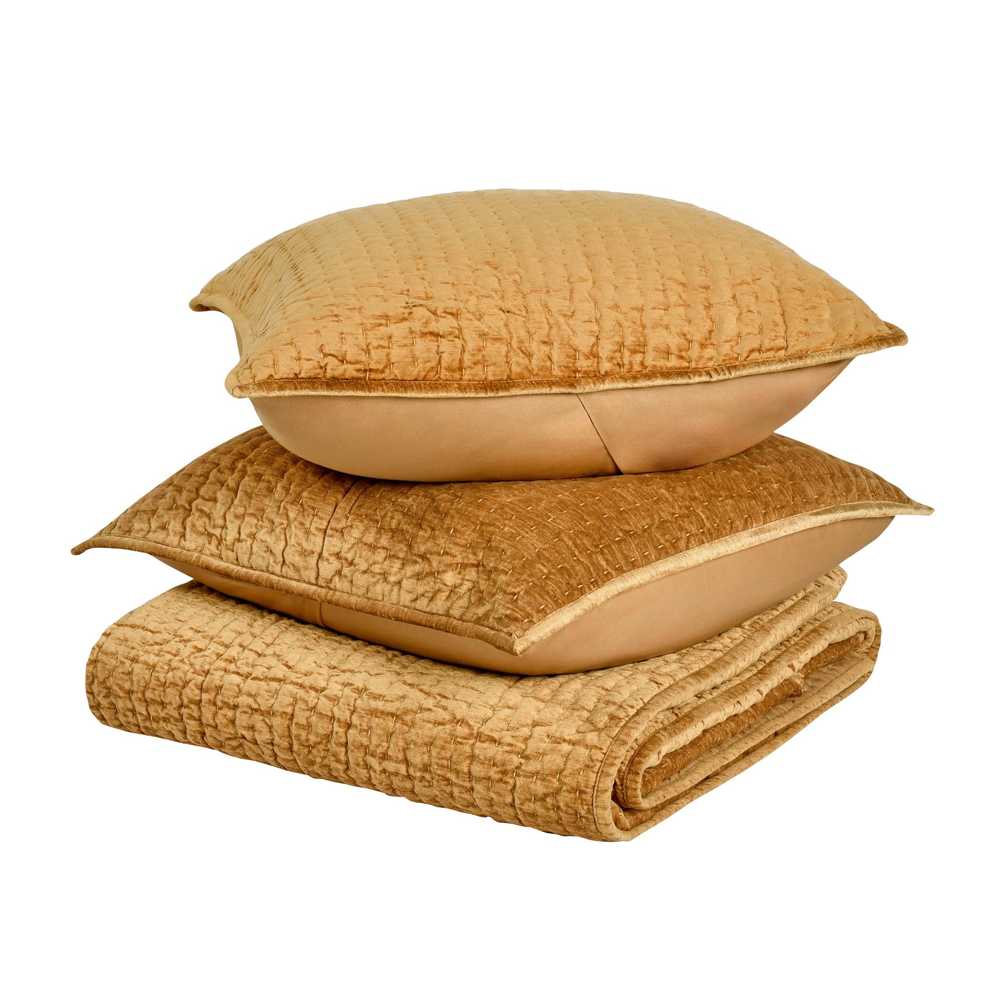 Bari Velvet Quilt Collection - Honey Gold - King / Set