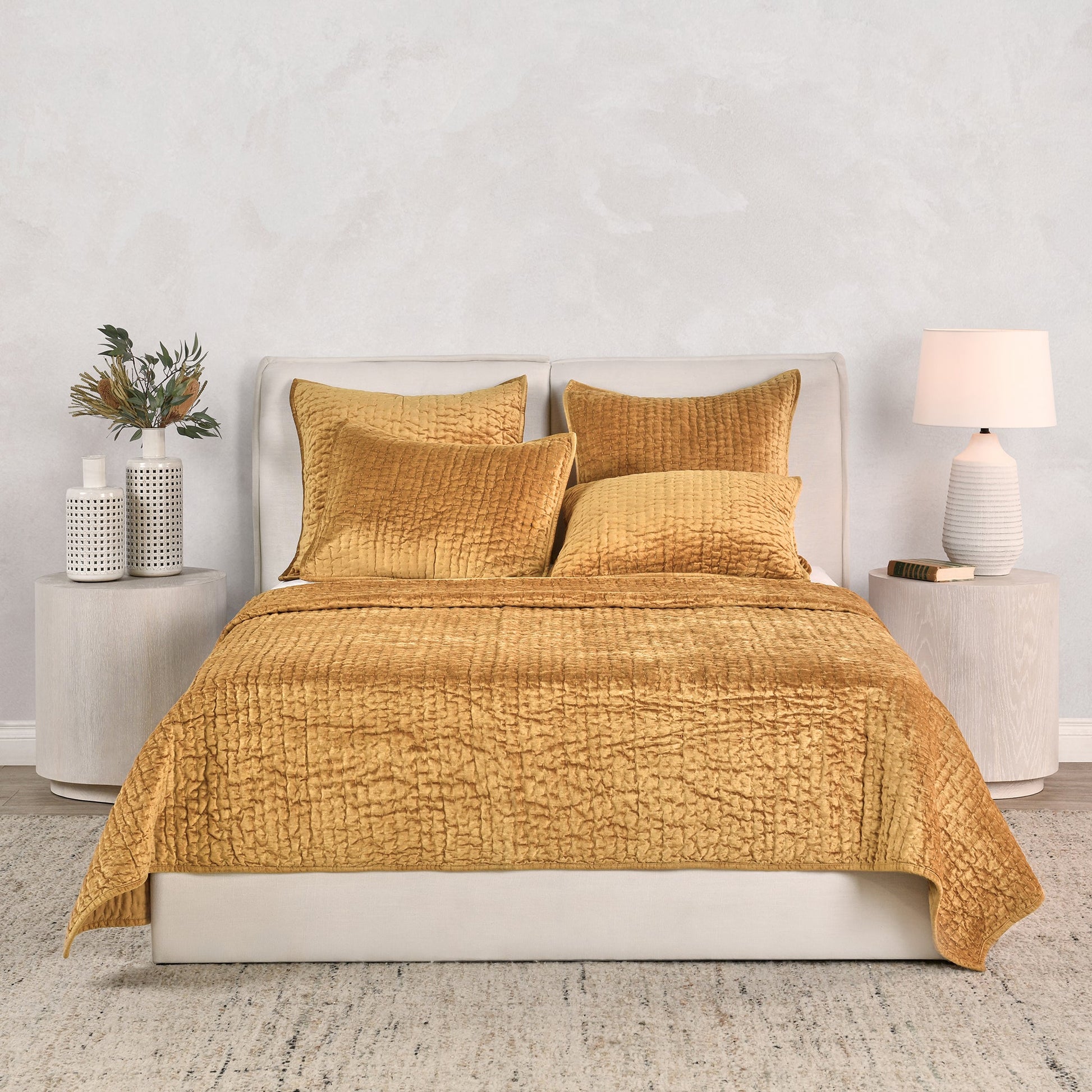 Bari Velvet Quilt Collection - Honey Gold - King / Set