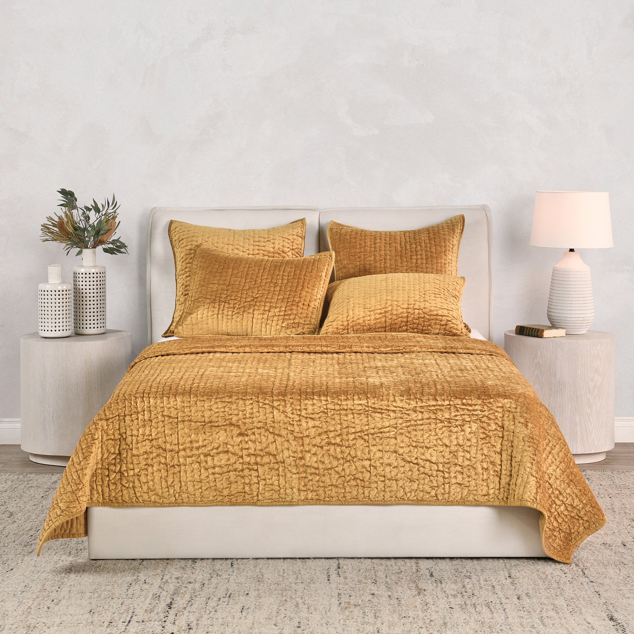 Bari Velvet Quilt Collection - Honey Gold - King / Set