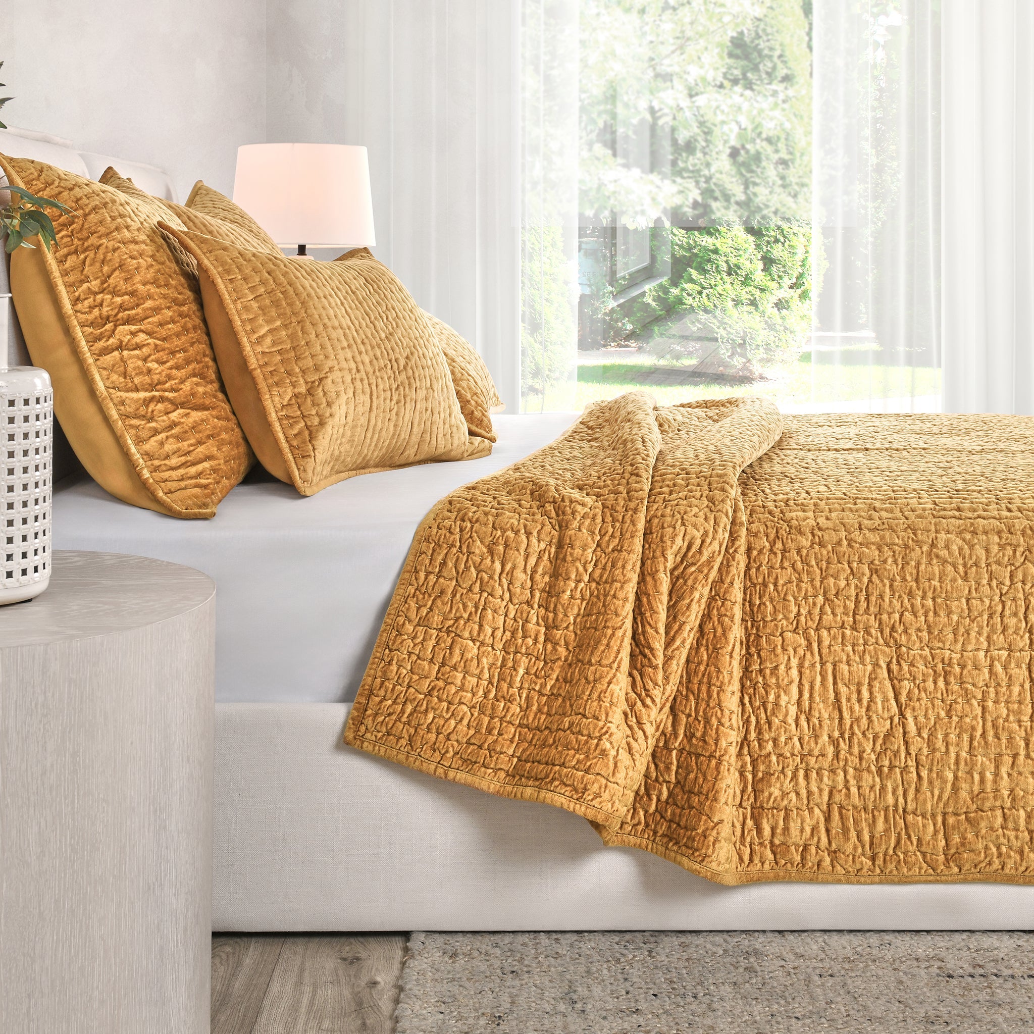 Bari Velvet Quilt Collection - Honey Gold - King / Set