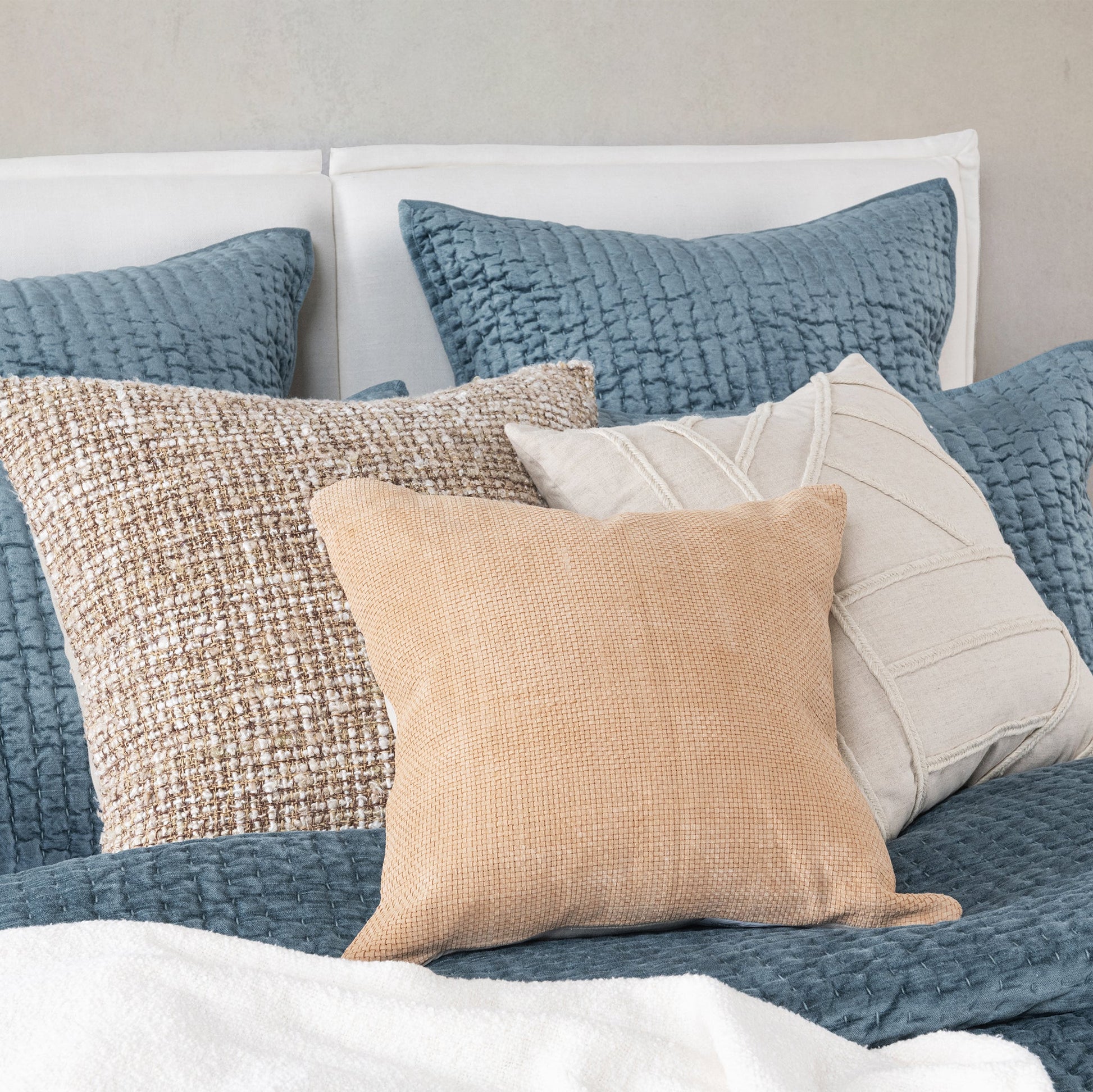 Bari Velvet Quilt Collection - Stone Blue - King / Set