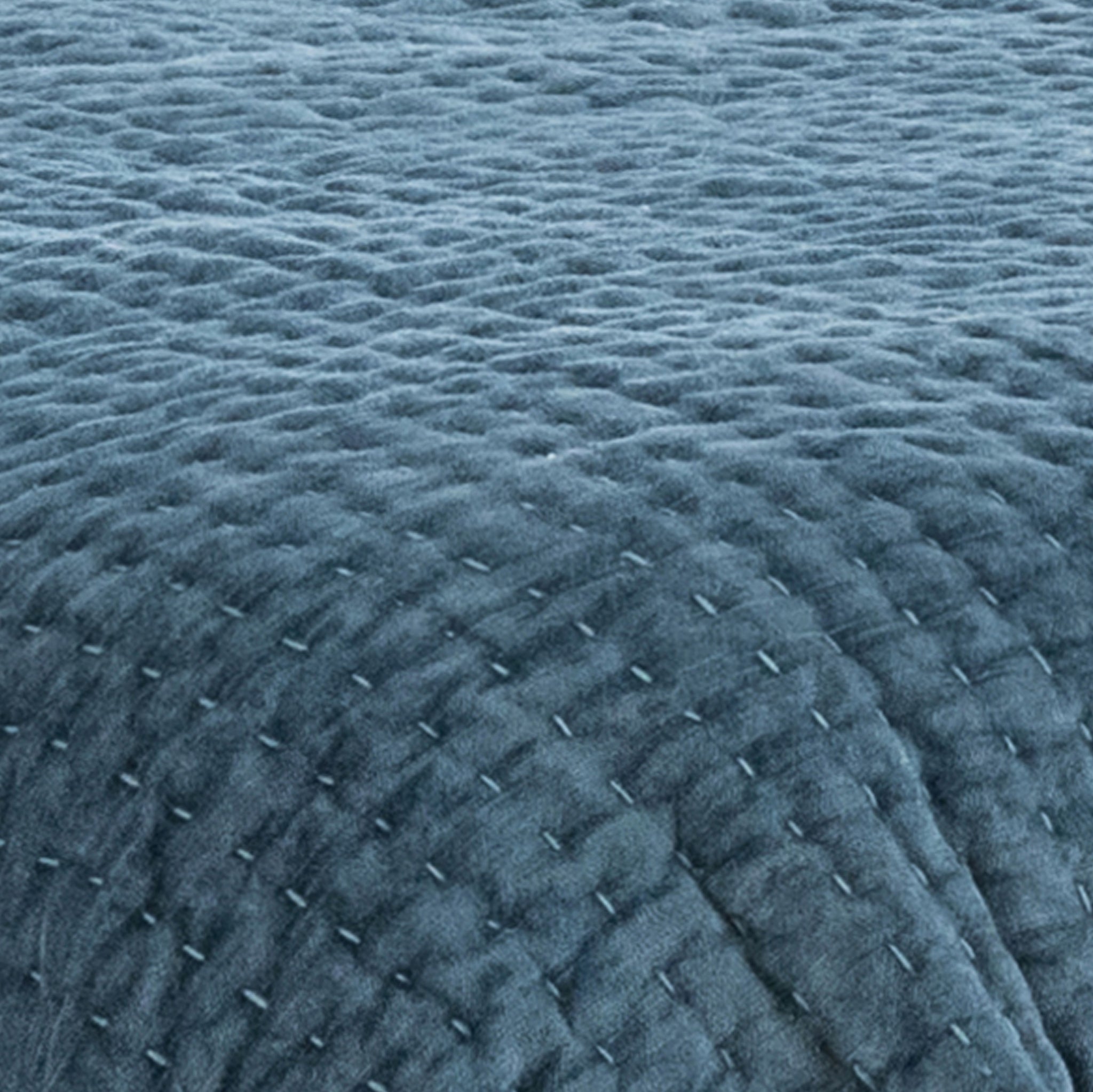 Bari Velvet Quilt Collection - Stone Blue - King / Set