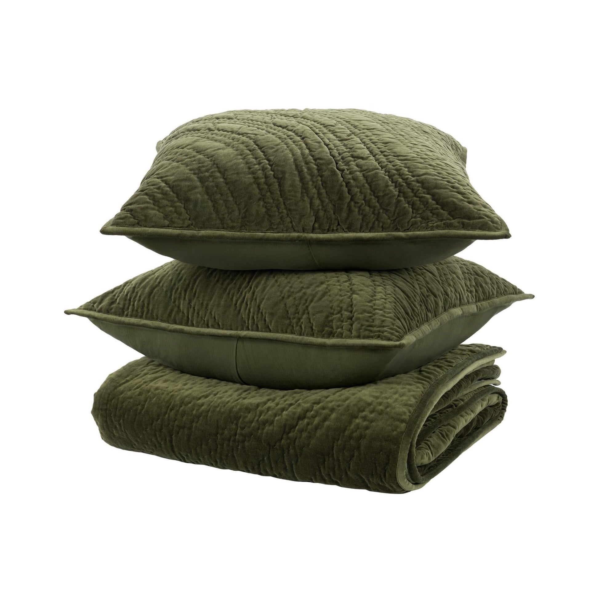 Elms Velvet Quilt Collection - Loden Green - King / Set