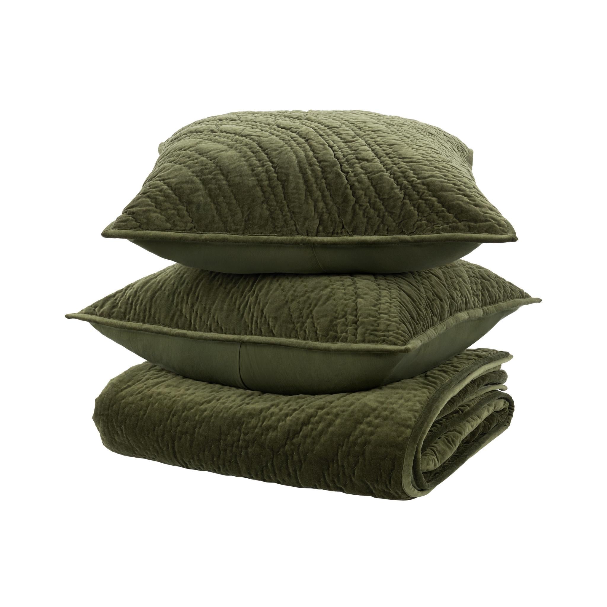 Elms Velvet Quilt Collection - Loden Green - King / Set