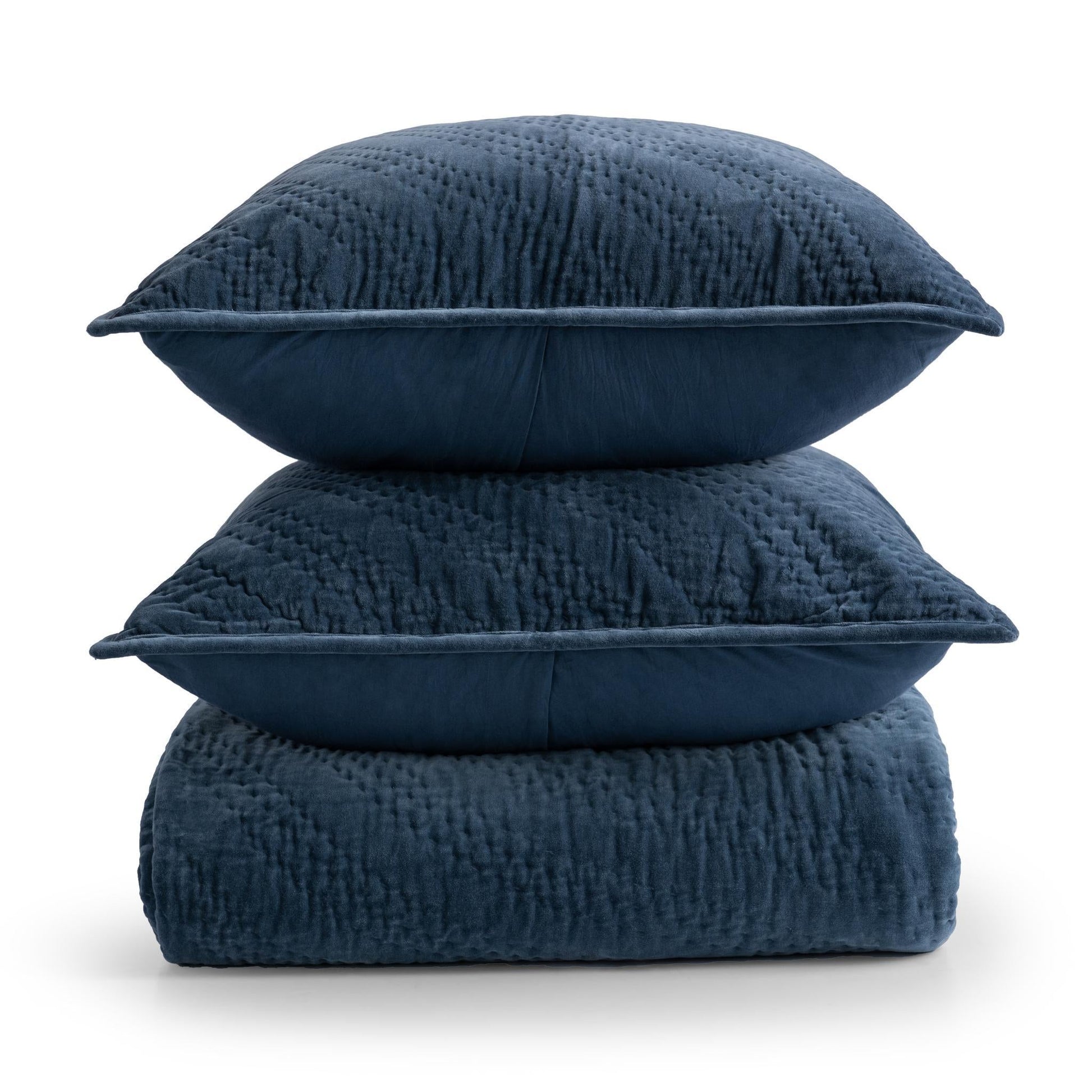 Elms Velvet Quilt Collection - Crisp Blue - King / Set