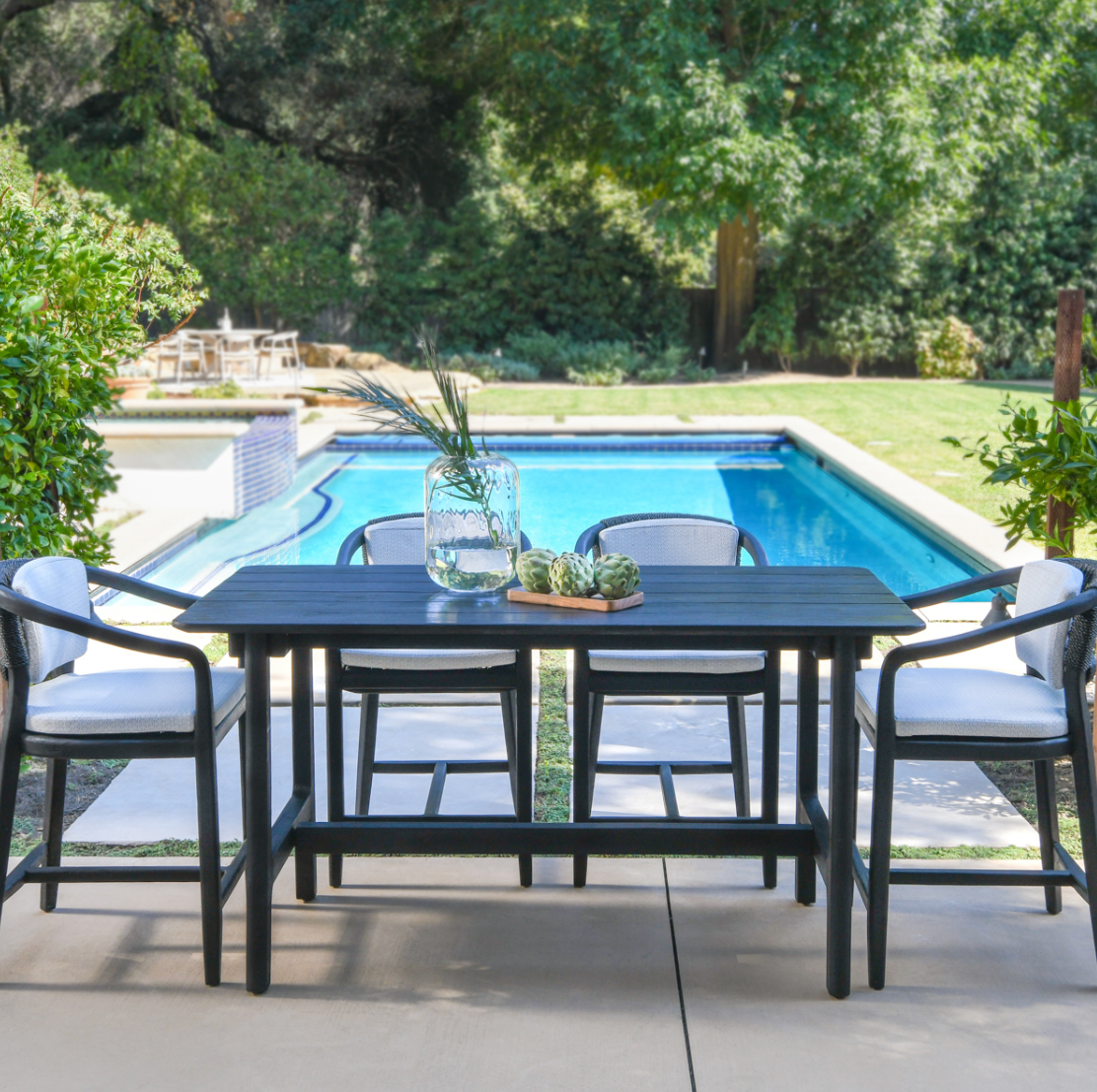 Dawn Teak Wood Outdoor Counter Table in Black 67"