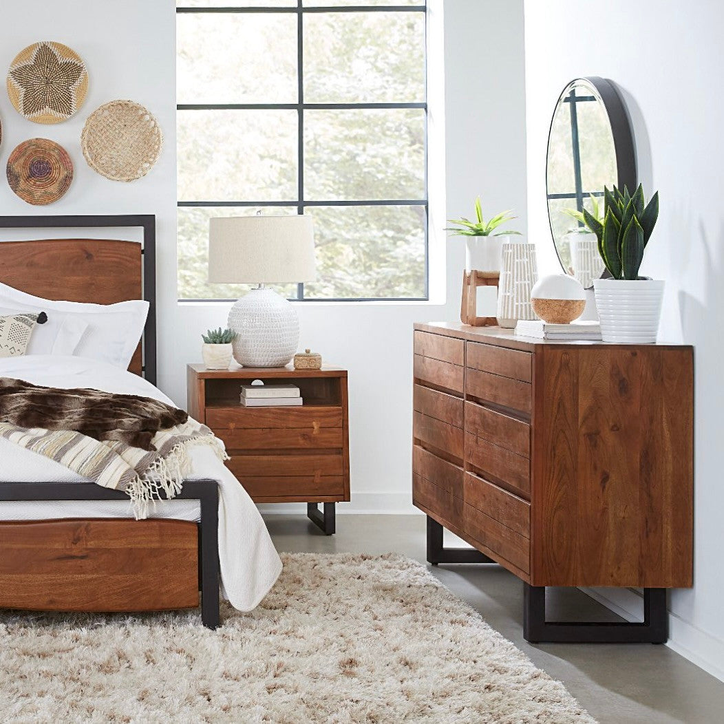 Live Edge Solid Wood & Iron 6-Drawer Dresser 58"