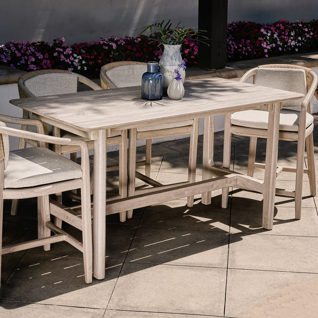 Dawn Teak Wood Outdoor Counter Table in Gray 67"
