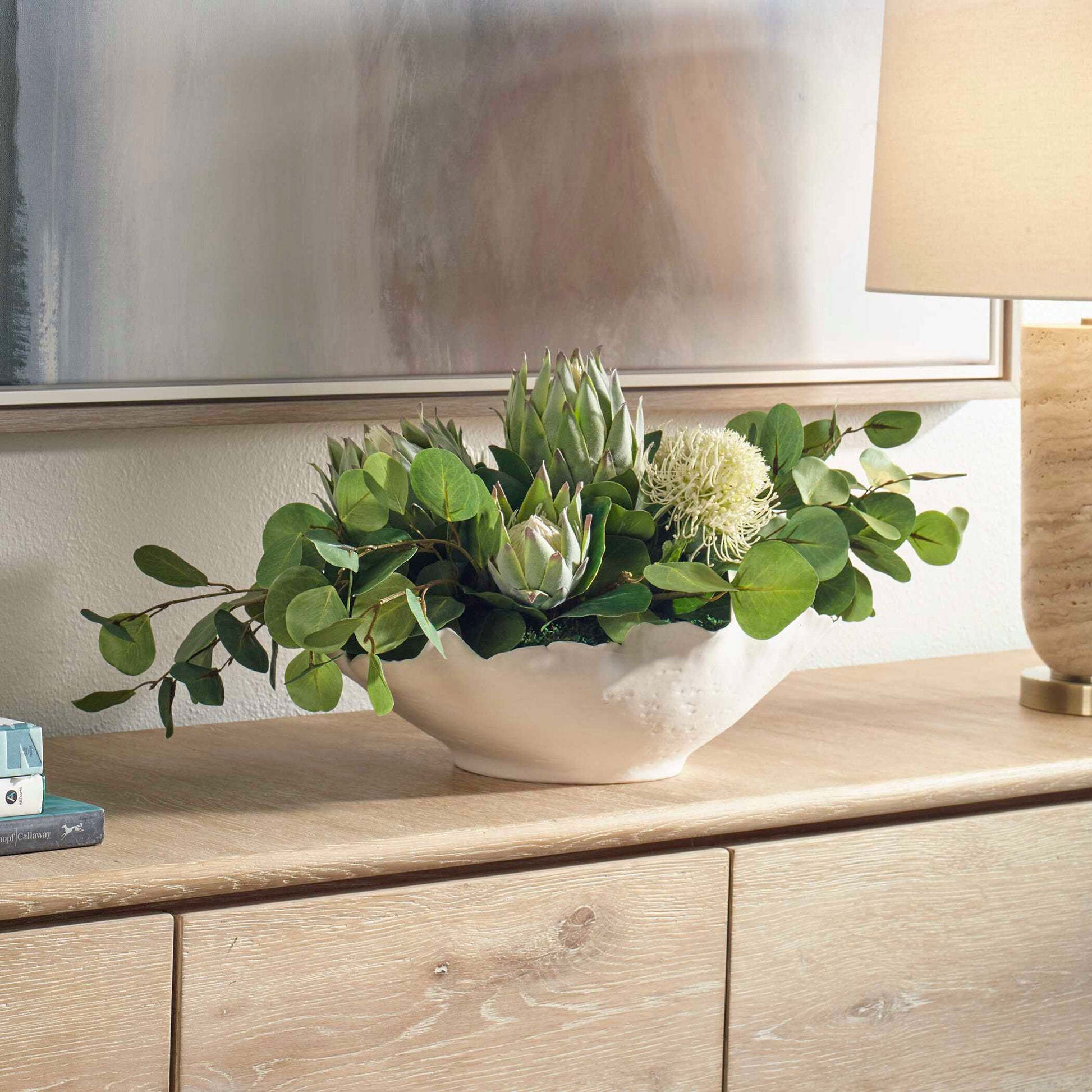 Uttermost Protea Blooms White Bowl Centerpiece