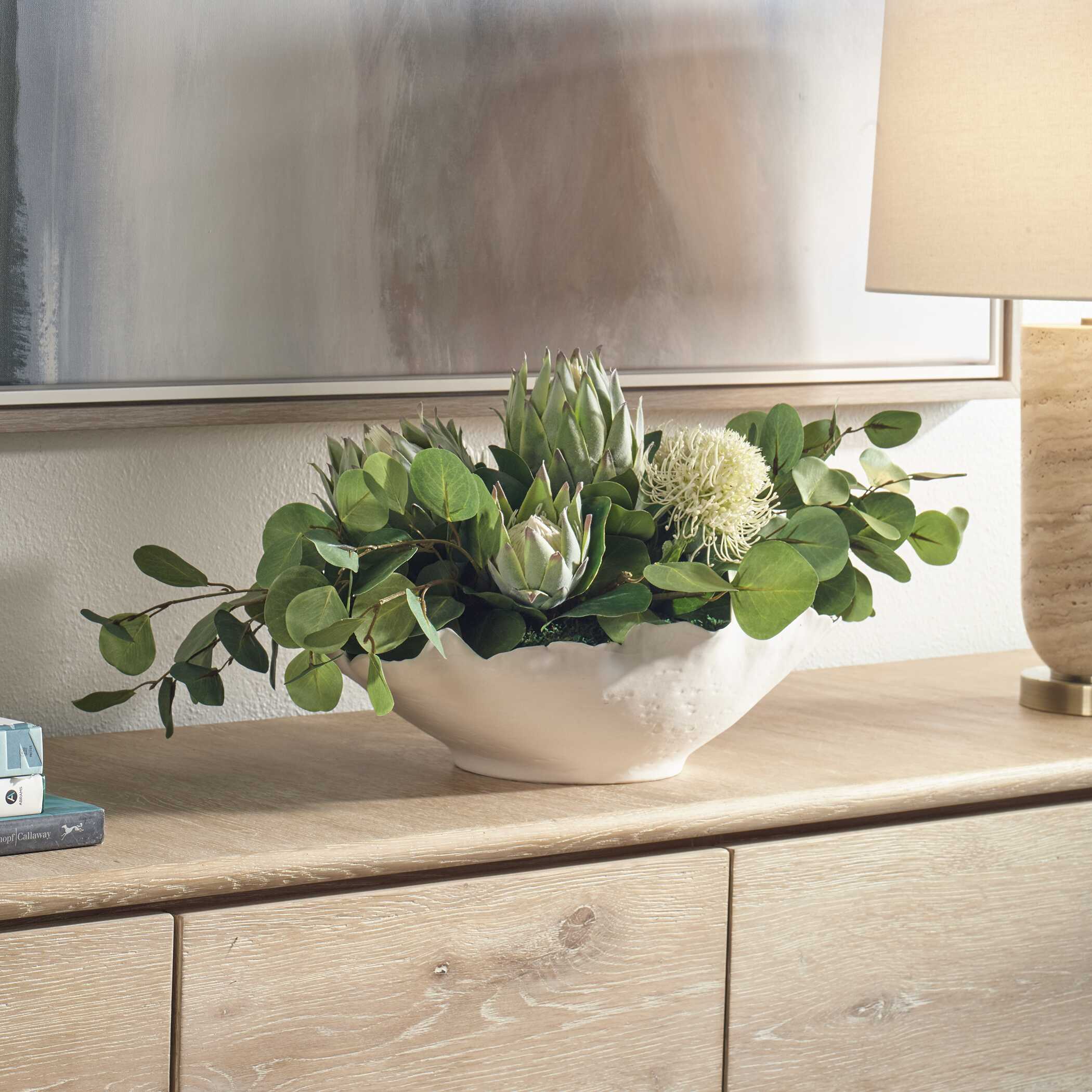 Uttermost Protea Blooms White Bowl Centerpiece