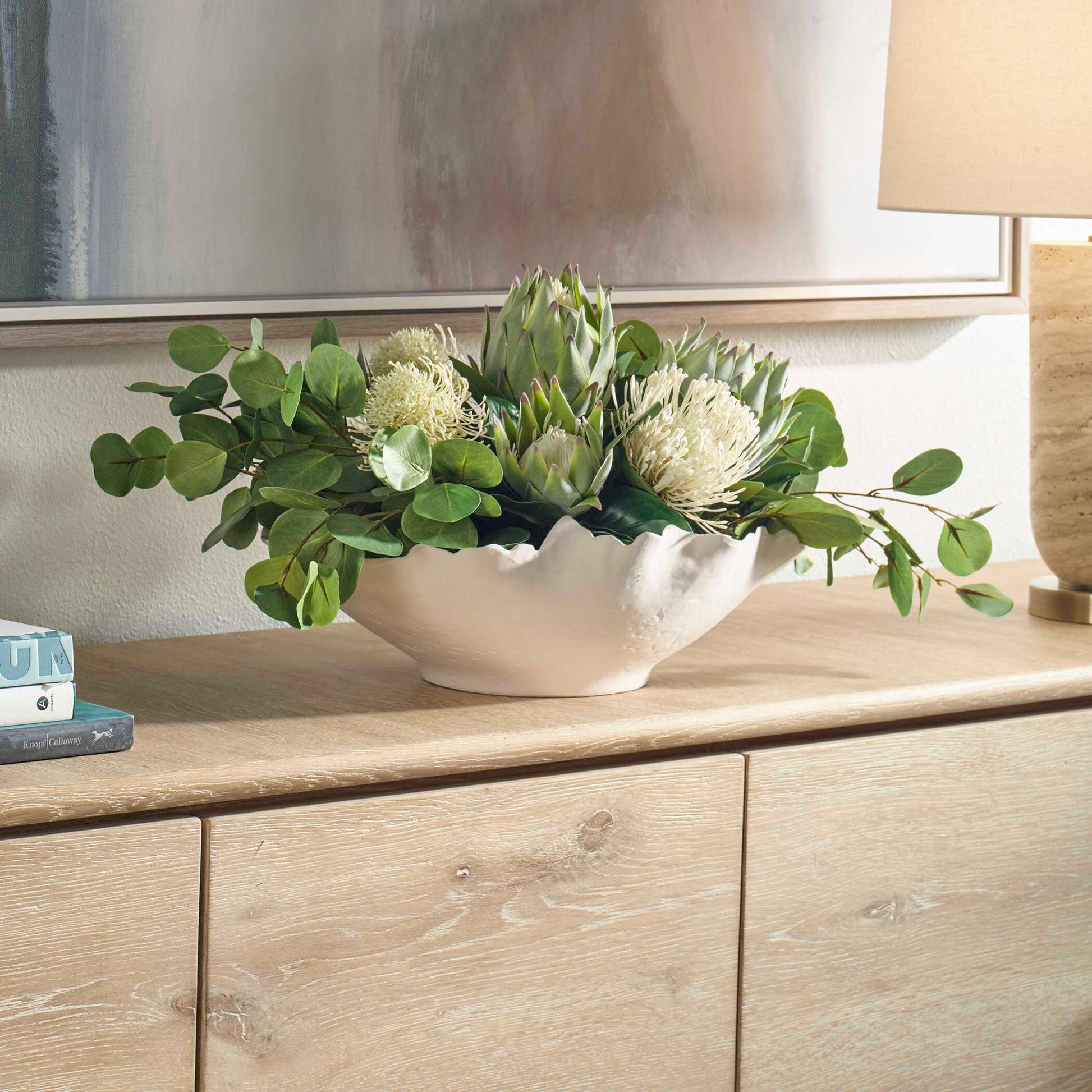 Uttermost Protea Blooms White Bowl Centerpiece