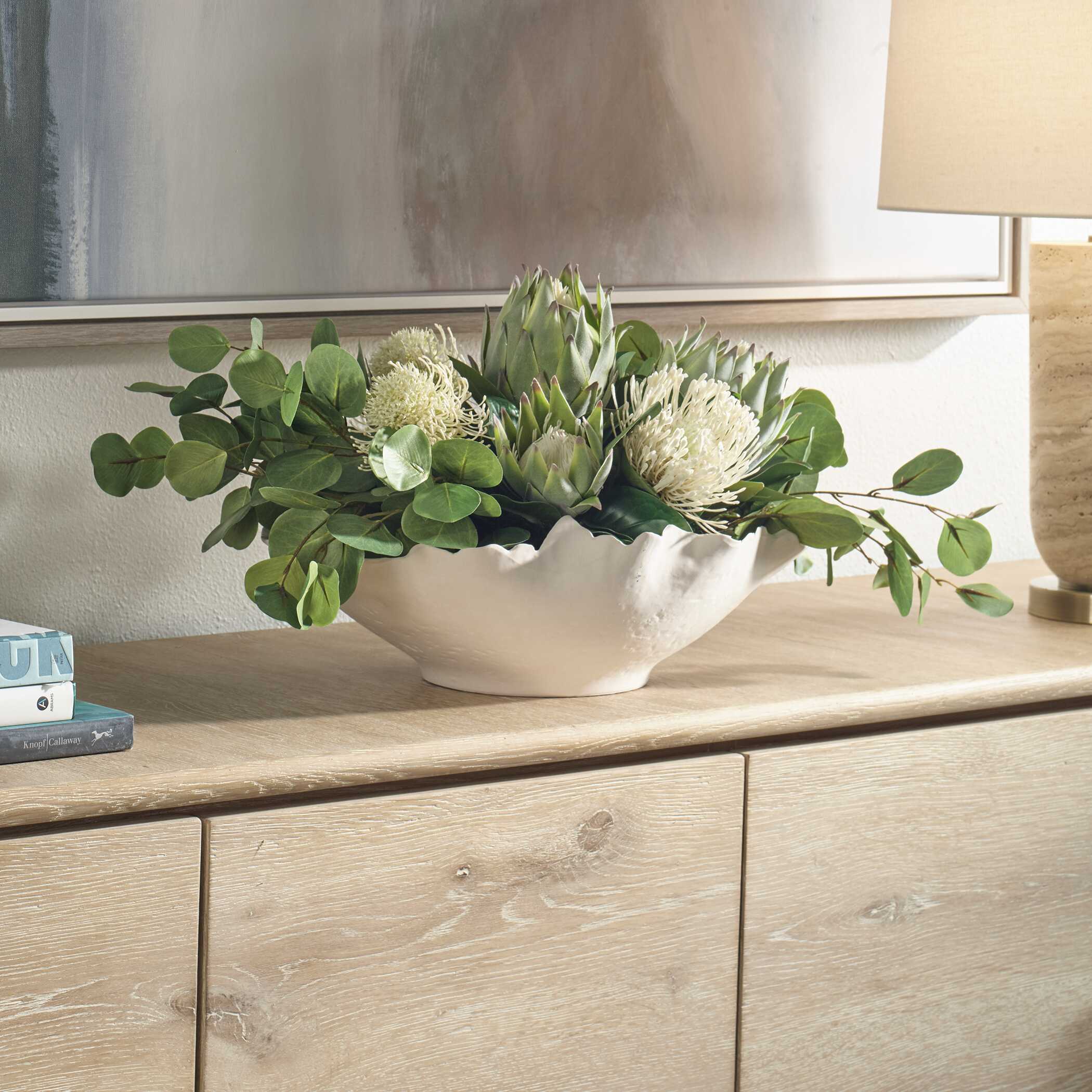 Uttermost Protea Blooms White Bowl Centerpiece