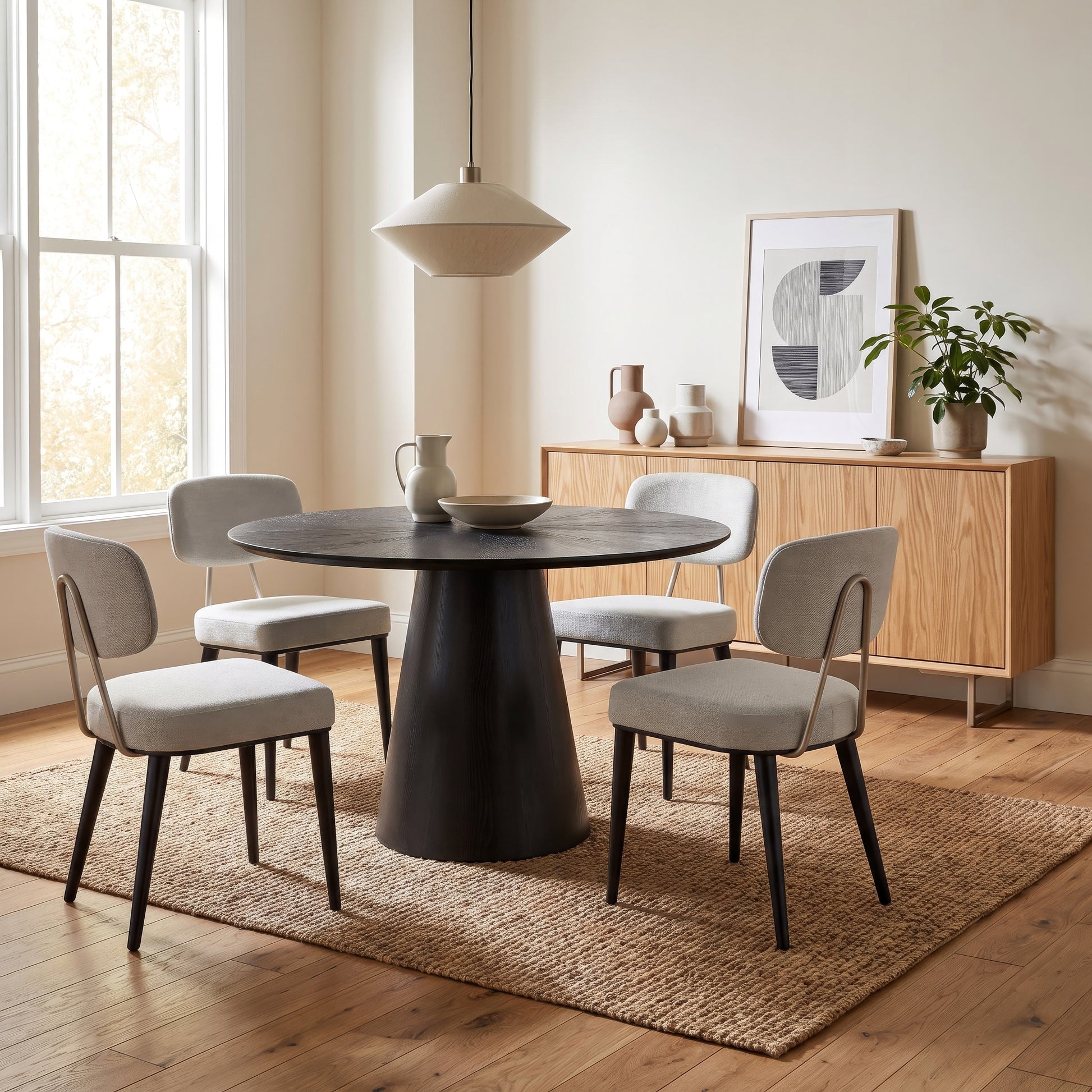 Mona Round Wood Top Dining Table Ebano by Urbia - styled room view