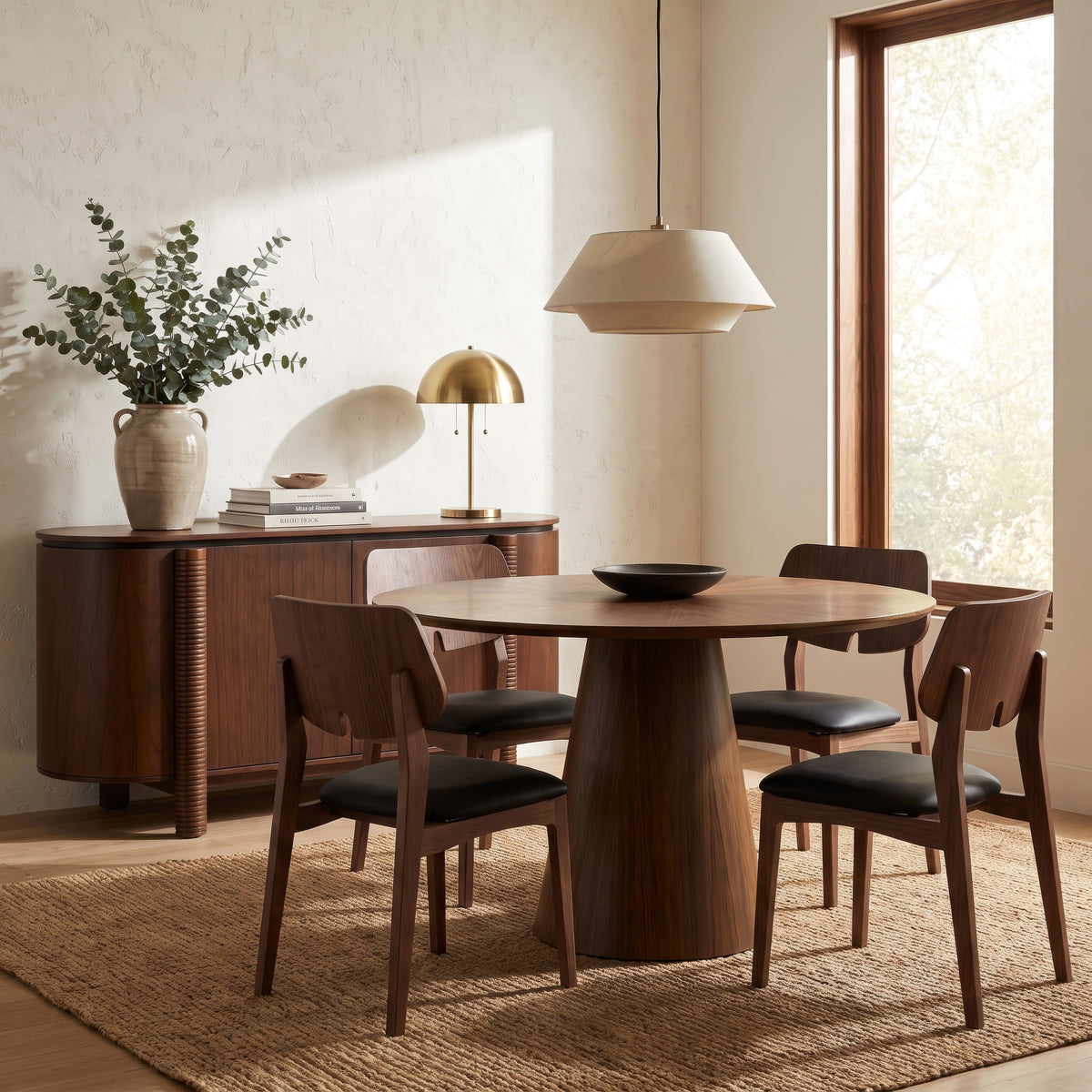 Mona Round Wood Top Dining Table Nogueria by Urbia - styled room view