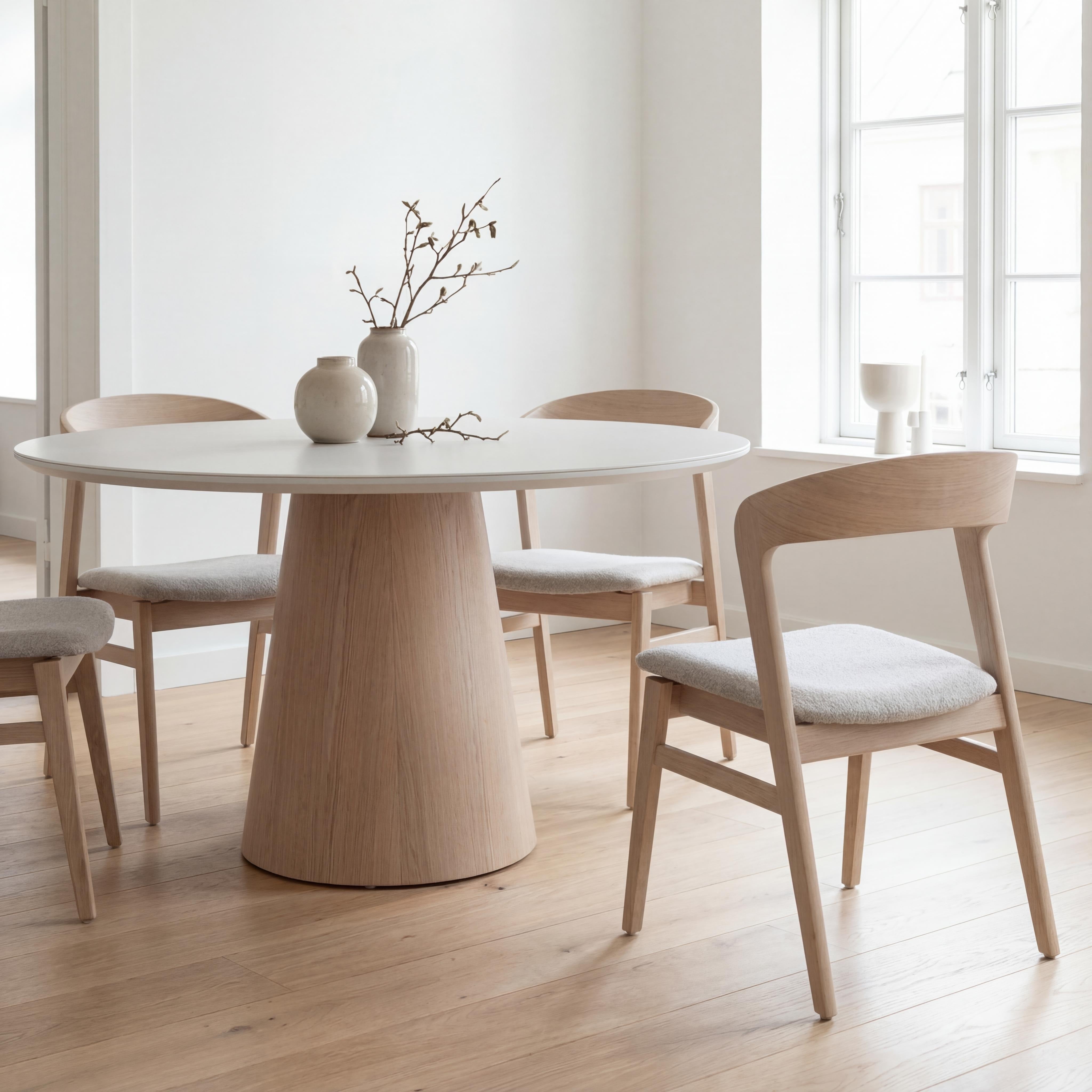 Mona Round Glass Top Dining Table Off White, Nevoa by Urbia - styled room view