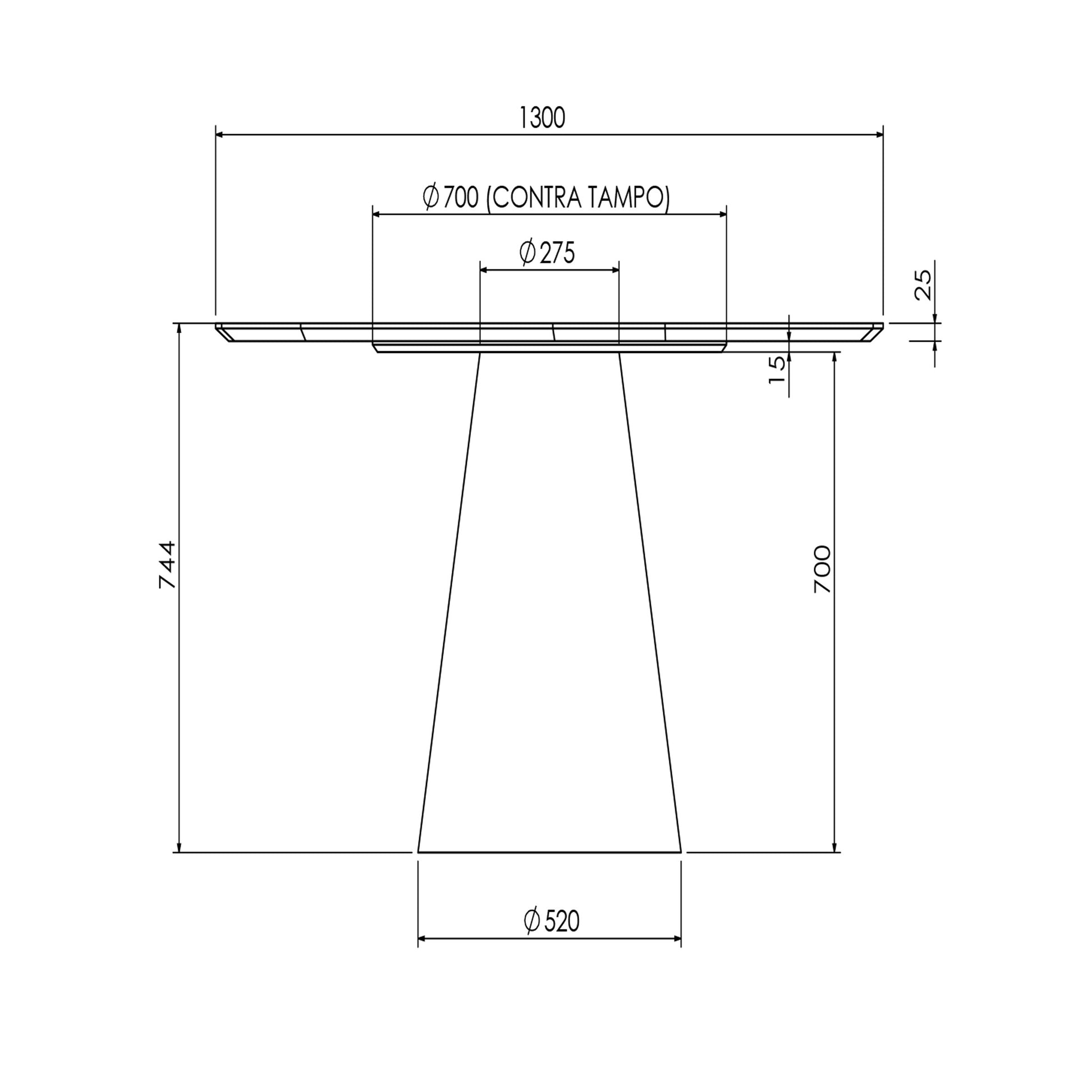 Bahia Organic Dining Table Ebano by Urbia - dimensions drawing