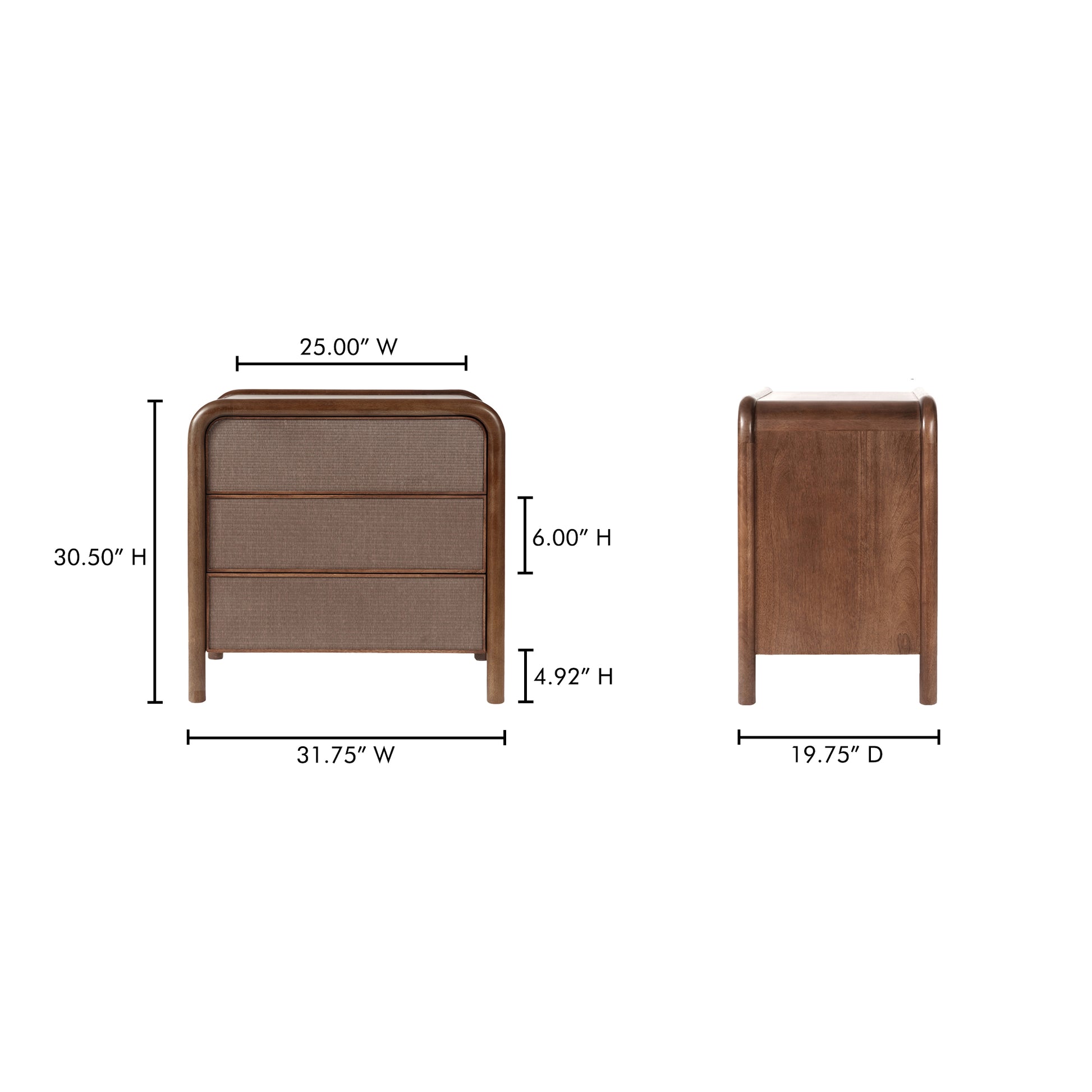 Rye 3 Drawer Nightstand Warm Brown by Moe's Home Collection - view 4