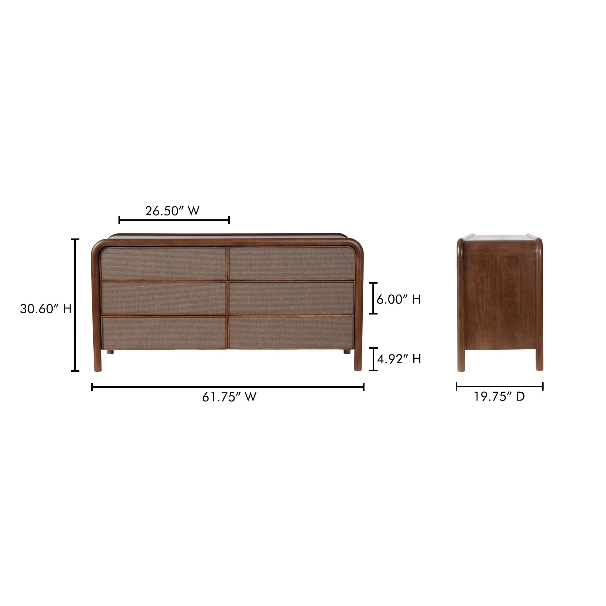 Rye 6 Drawer Dresser Warm Brown by Moe's Home Collection - view 3